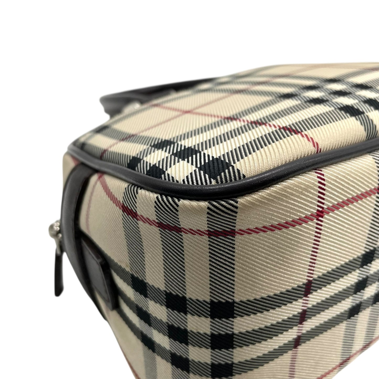 美品 BURBERRY バーバリー ノバチェック柄 ハンドバッグ ミニボストンバッグ ベージュ キャンバス×ブラウンレザー メンズ レディース ボーイズ ガールズ 旅行 ビジネス K10