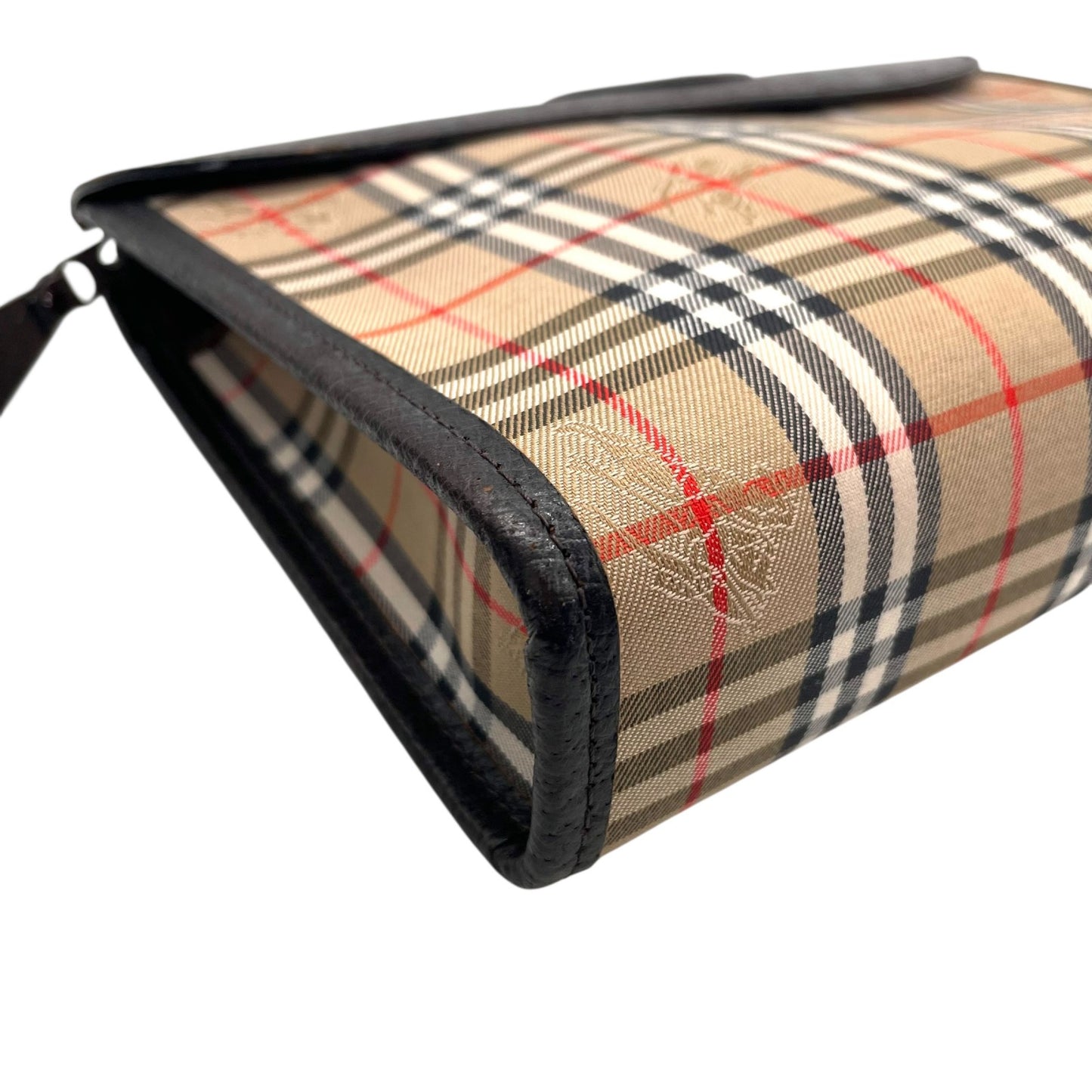 極美品 Burberry バーバリー クラッチバッグ ノバチェック シャドーホース ブラウン キャンバス×レザー ヴィンテージ 箱付き ホースロゴ セカンドバッグ ユニセックス メンズ レディース A1