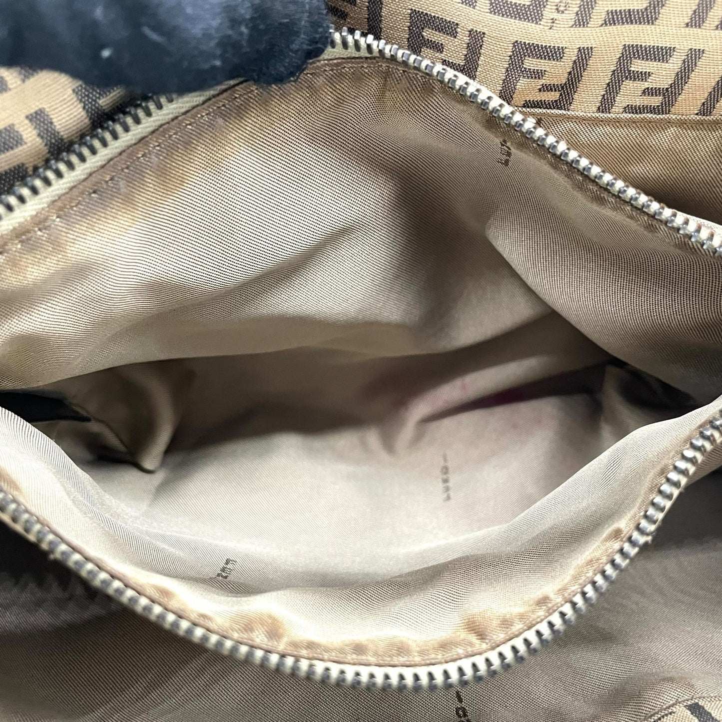美品 FENDI フェンディ ズッキーノ ハンドバッグ ミニトート ベージュ ブラック キャンバス レザー シルバー金具 FF柄 ズッカ柄 レディース ヴィンテージ B3