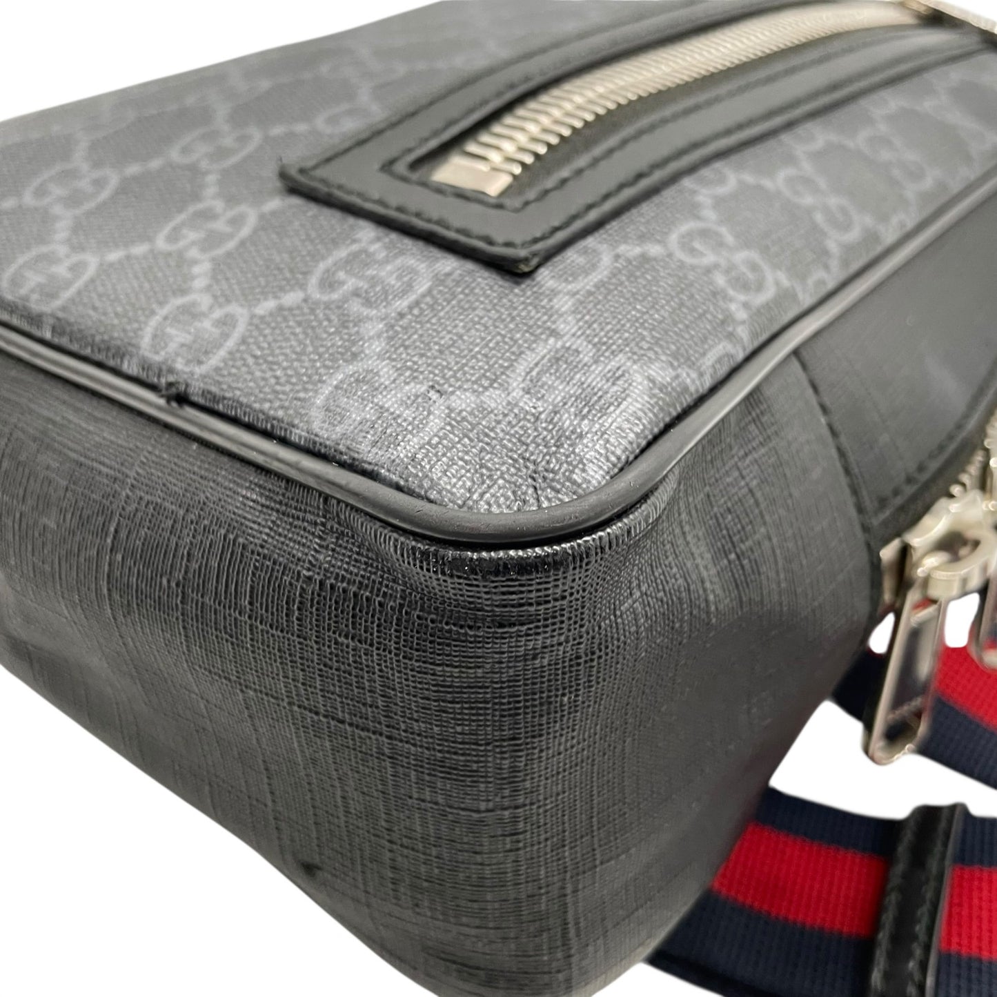 GUCCI グッチ GGスプリーム ボディバッグ ショルダーバッグ ウエストバッグ 黒 ブラック ネイビー PVC レザー GG柄 シルバー金具 478325 メンズ Z1