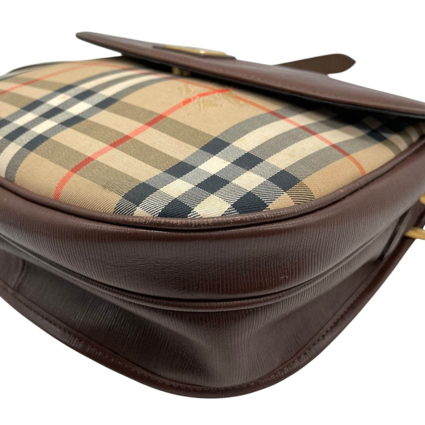 BURBERRY バーバリー ショルダーバッグ ノバチェック シャドーホース ホースロゴ 茶 ブラウン ベージュ キャンバス レザー ゴールド金具 ポシェット 斜め掛け可 ヴィンテージ レディース K13