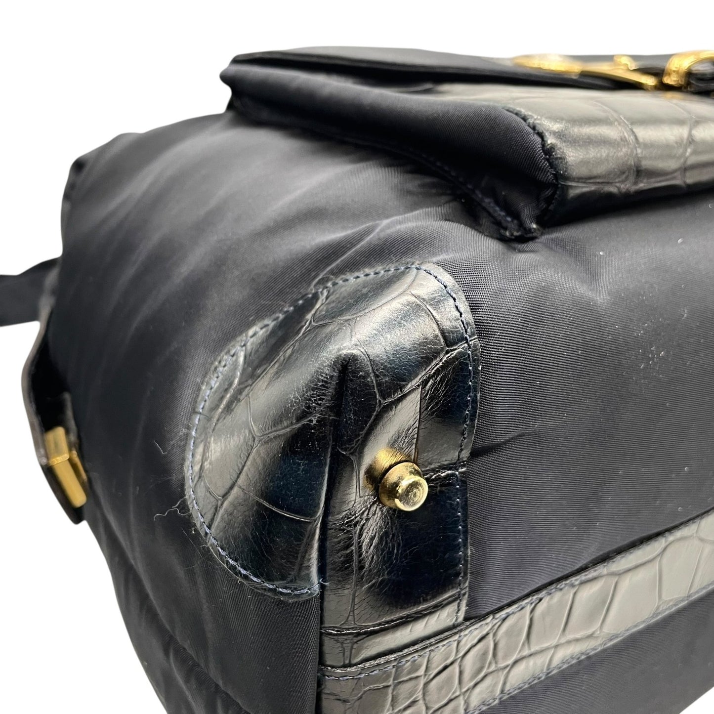 美品 GIANNNI VERSACE ジャンニヴェルサーチェ ショルダーバッグ ボストンバッグ メデューサ ブラック 黒 ナイロン×エンボスレザー ゴールド金具 ユニセックス A4