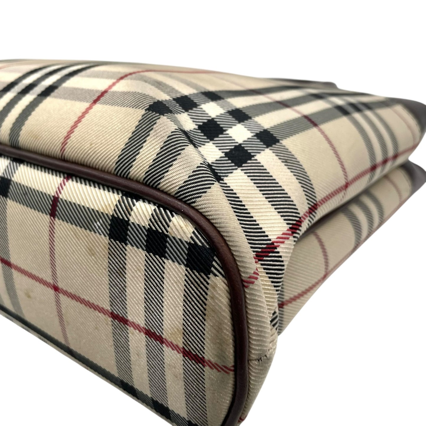 Burberry バーバリー トートバッグ ハンドバッグ ノバチェック キャンバス×レザー メタルロゴプレート ベージュ×ブラウン ユニセックス K8