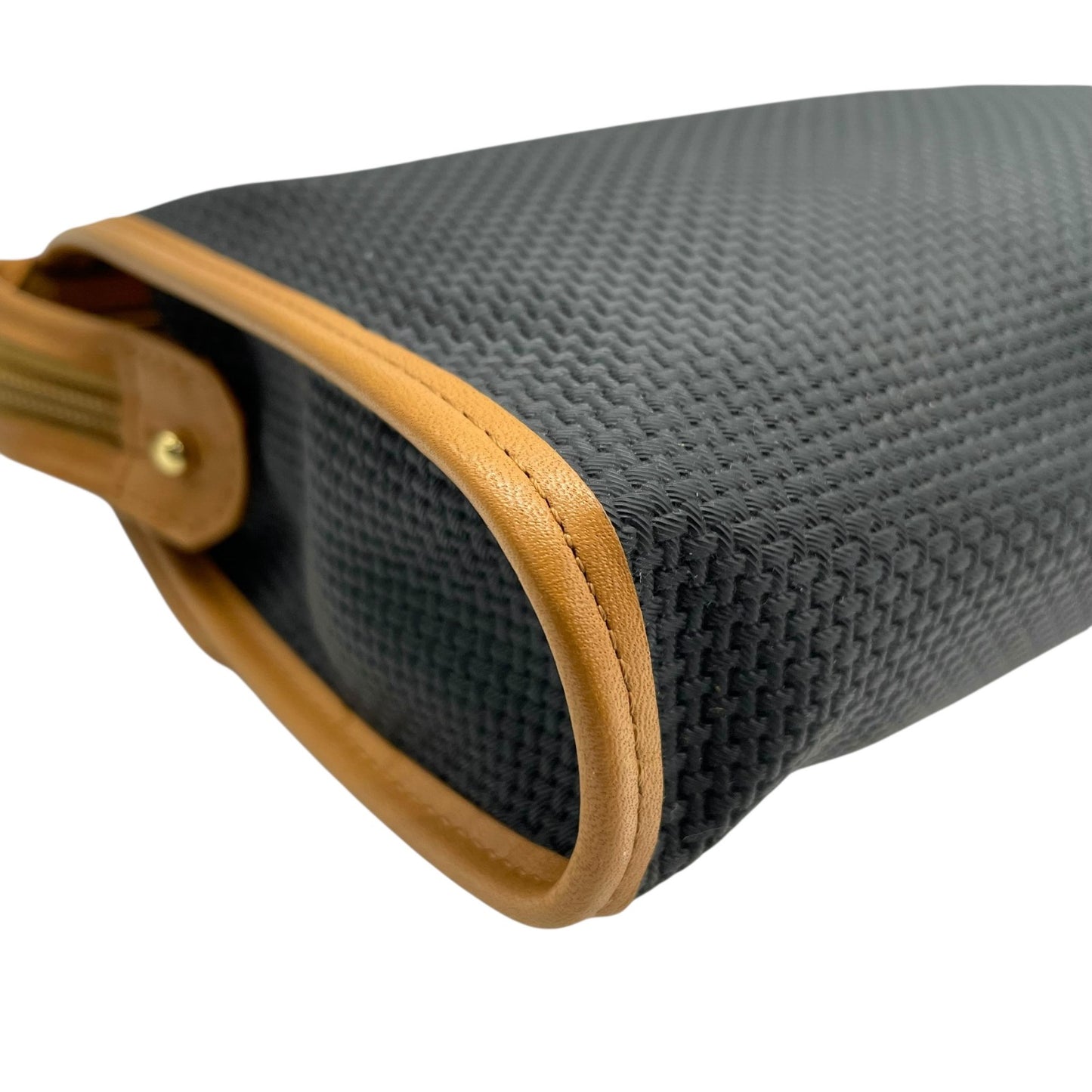 美品 Yves Saint Laurent イヴ サンローラン クラッチバッグ YSLロゴ 紺 ネイビー キャメル ブラウン PVC レザー ゴールド金具 ファスナー開閉 フラップ メンズ レディース ヴィンテージ B3