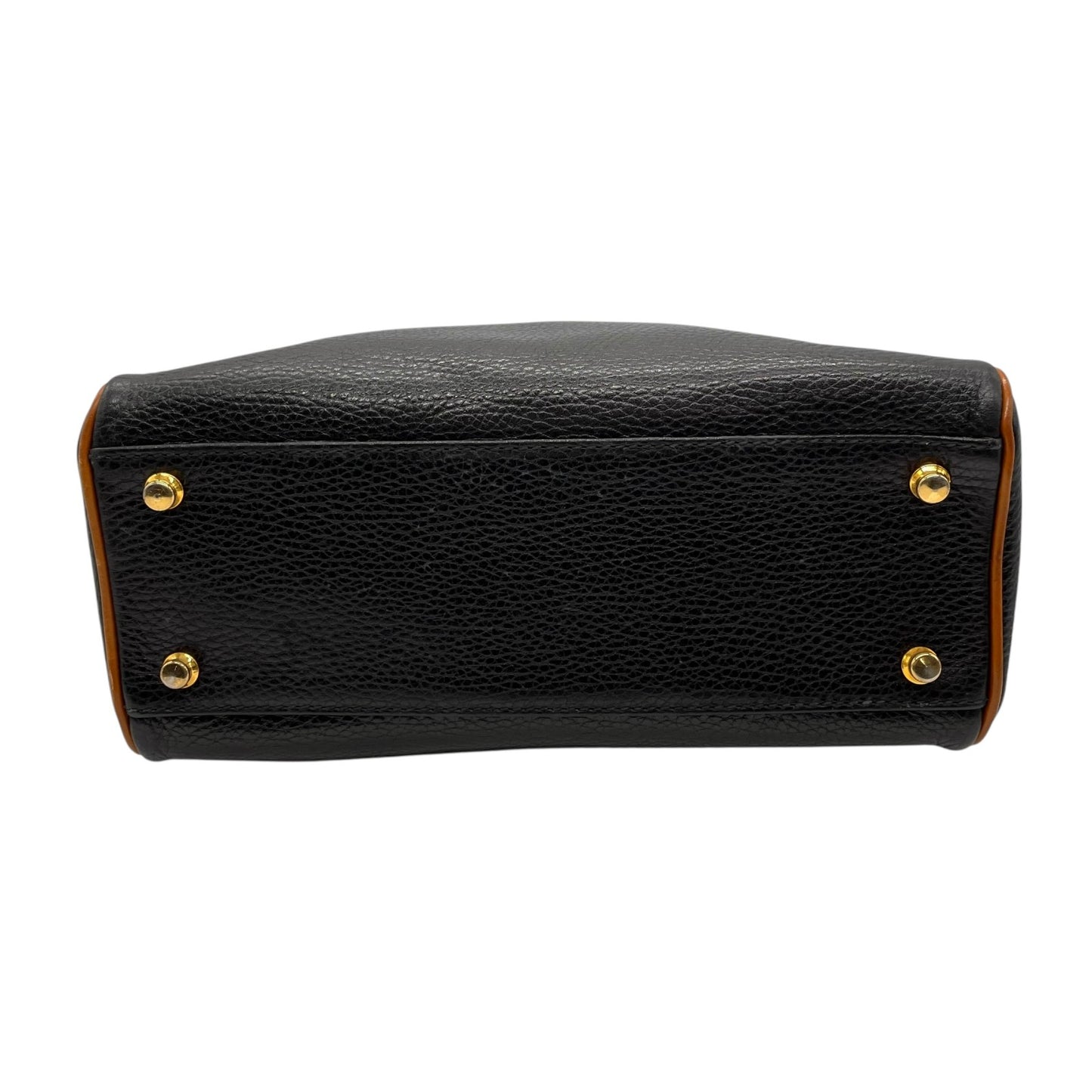 セリーヌ CELINE レザーハンドバッグ ブラック×ブラウン 黒 茶色 ゴールド金具 金金具 ボストンバッグ型 ヴィンテージ K5