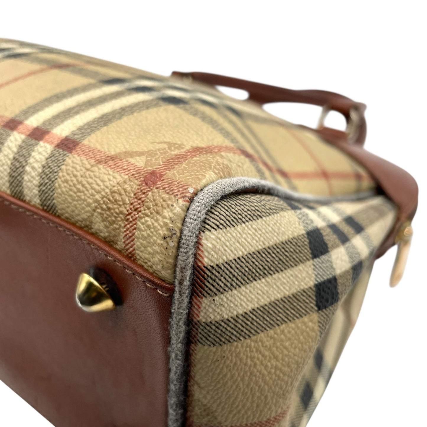 BURBERRY バーバリー ノバチェック シャドーホース ハンドバッグ 茶 ブラウン ベージュ PVC レザー ゴールド金具 手提げ ヴィンテージ レディース A1