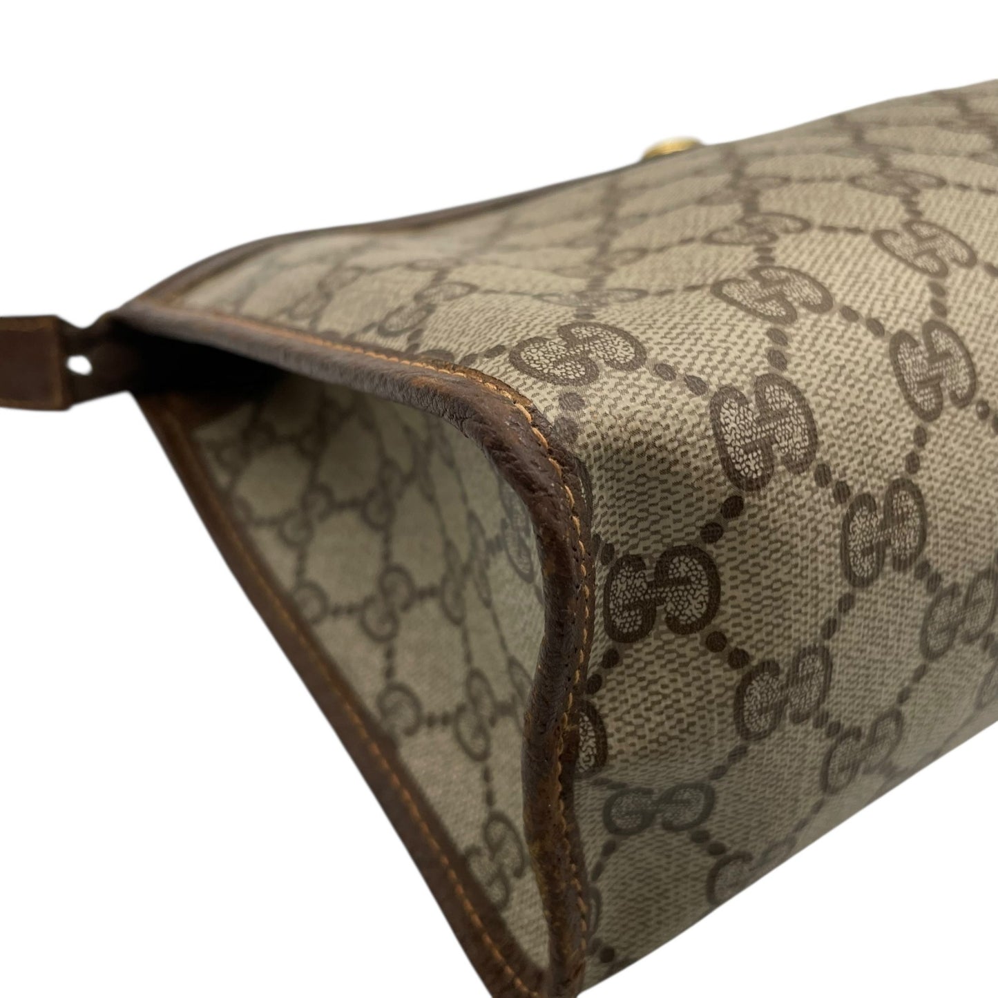 GUCCI グッチ GGスプリーム クラッチバッグ セカンドバッグ 茶 ブラウン グレー PVC レザー ゴールド金具 オールドグッチ ヴィンテージ メンズ レディース C4