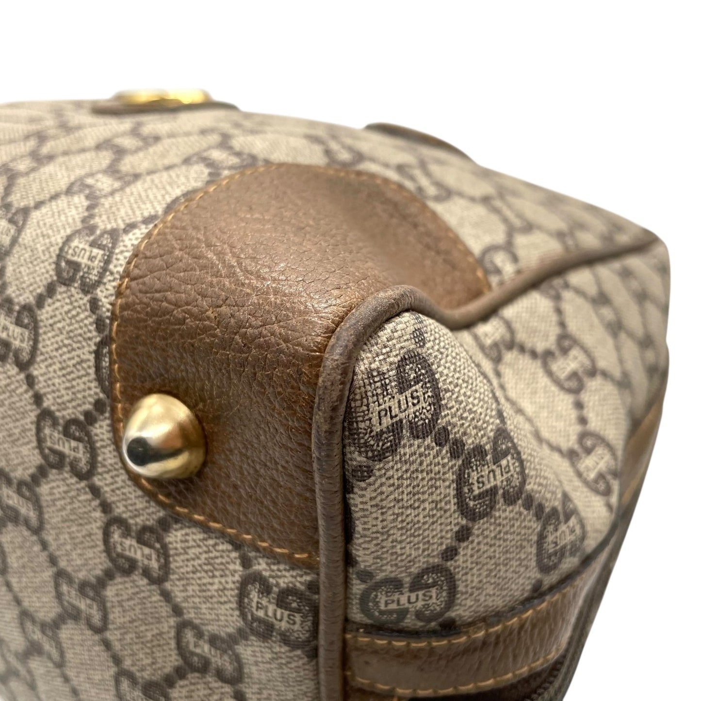 GUCCI グッチ GGプラス グッチプラス ハンドバッグ グレー ベージュ PVC レザー ゴールド金具 オールドグッチ ヴィンテージ レディース A