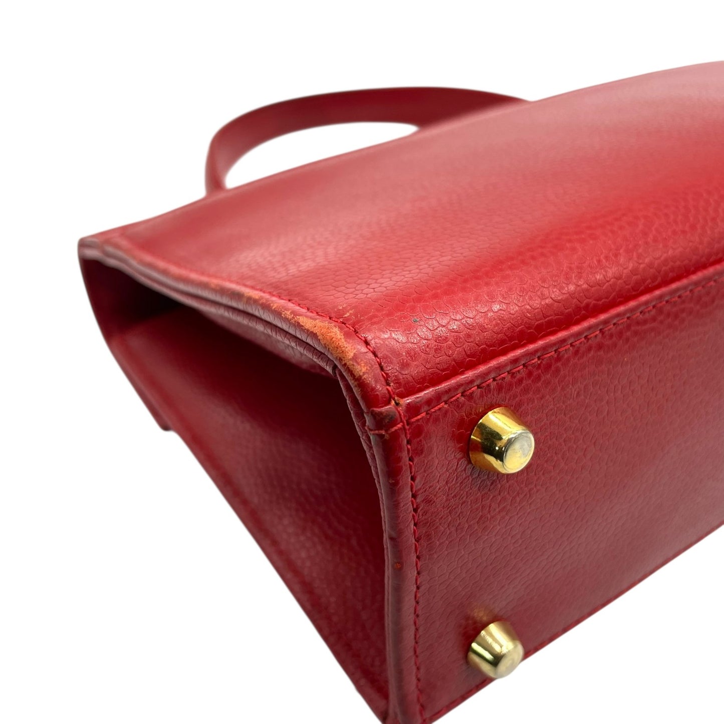 HERNO ヘルノ ハンドバッグ レザー レッド 赤 金金具 ゴールド金具 ヴィンテージ U8