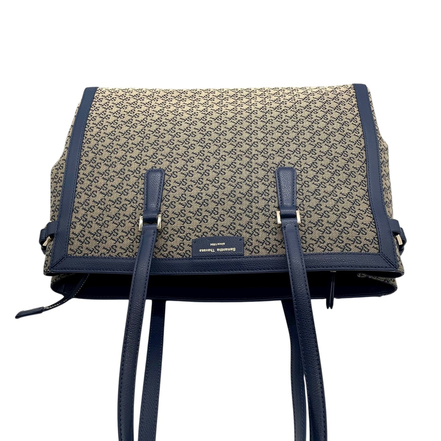 サマンサタバサ Samantha Thavasa トートバッグ ロゴジャガード 紺 ネイビー 肩掛け A4収納可 上品 T2