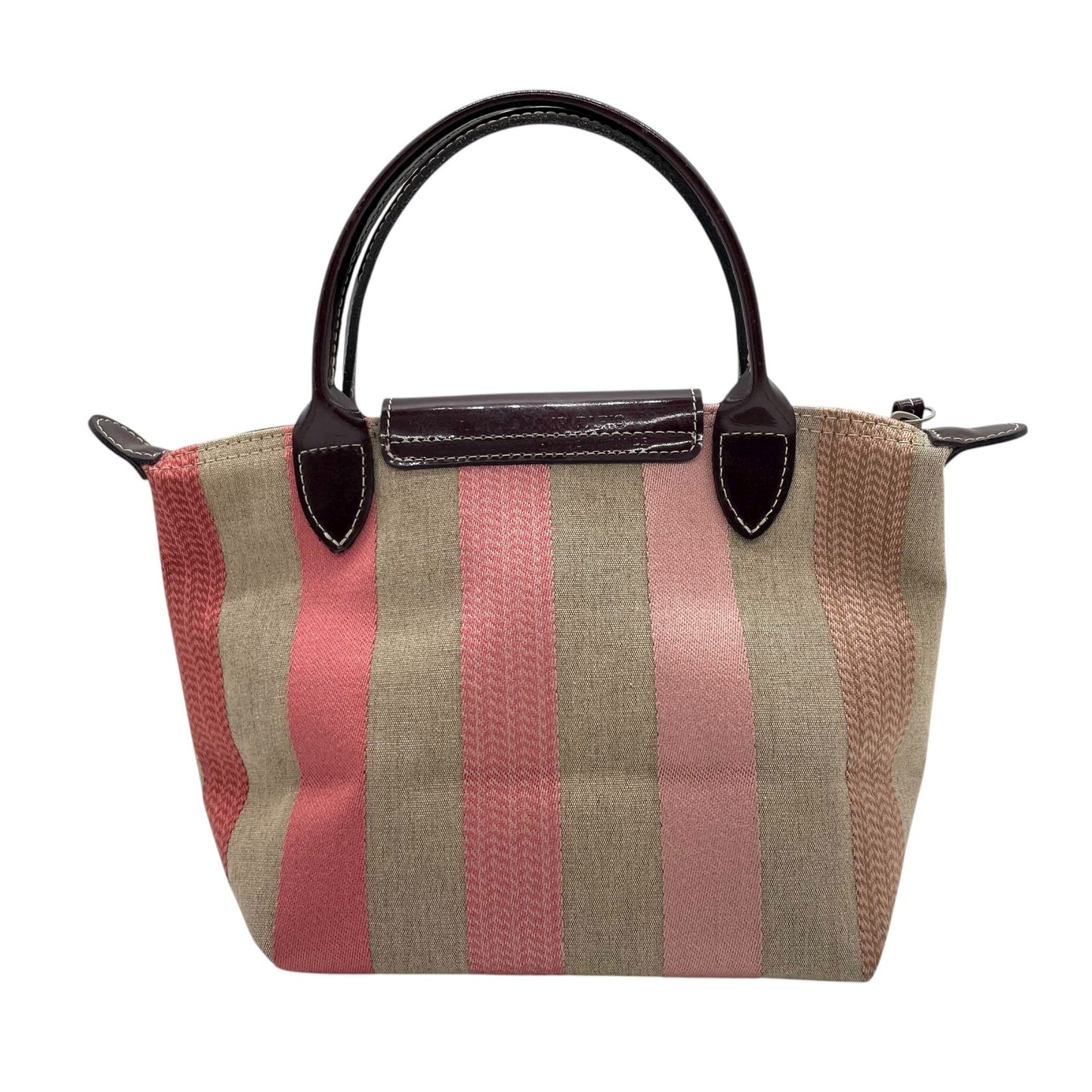 美品 ロンシャン LONGCHAMP ルプリアージュ ハンドバッグ トートバッグ マルチカラー ストライプ ベージュ ピンク キャンバス×レザー U2