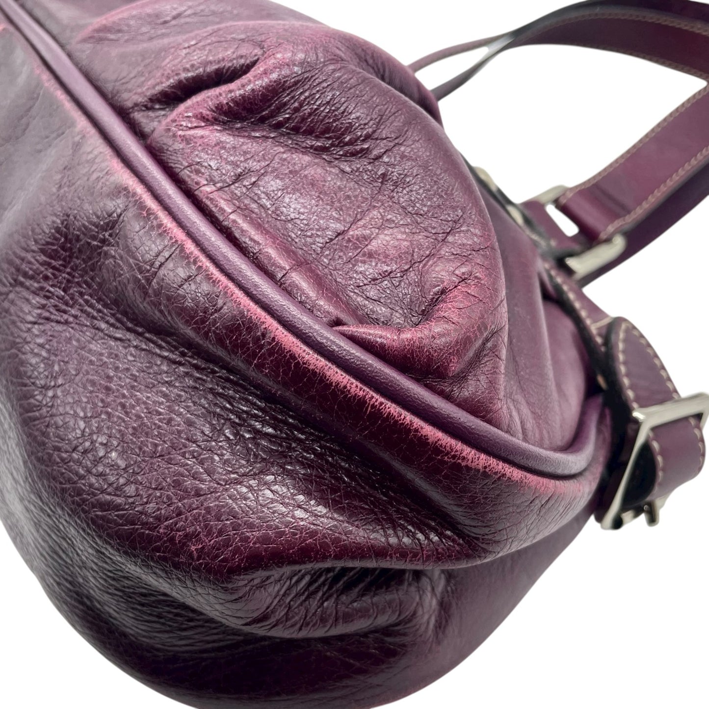 ロンシャン LONGCHAMP ハンドバッグ ベルトデザイン フラップ パープル レザー 本革 シルバー金具 ユニセックス レディース Y2K 00s ヴィンテージ s94 vintage