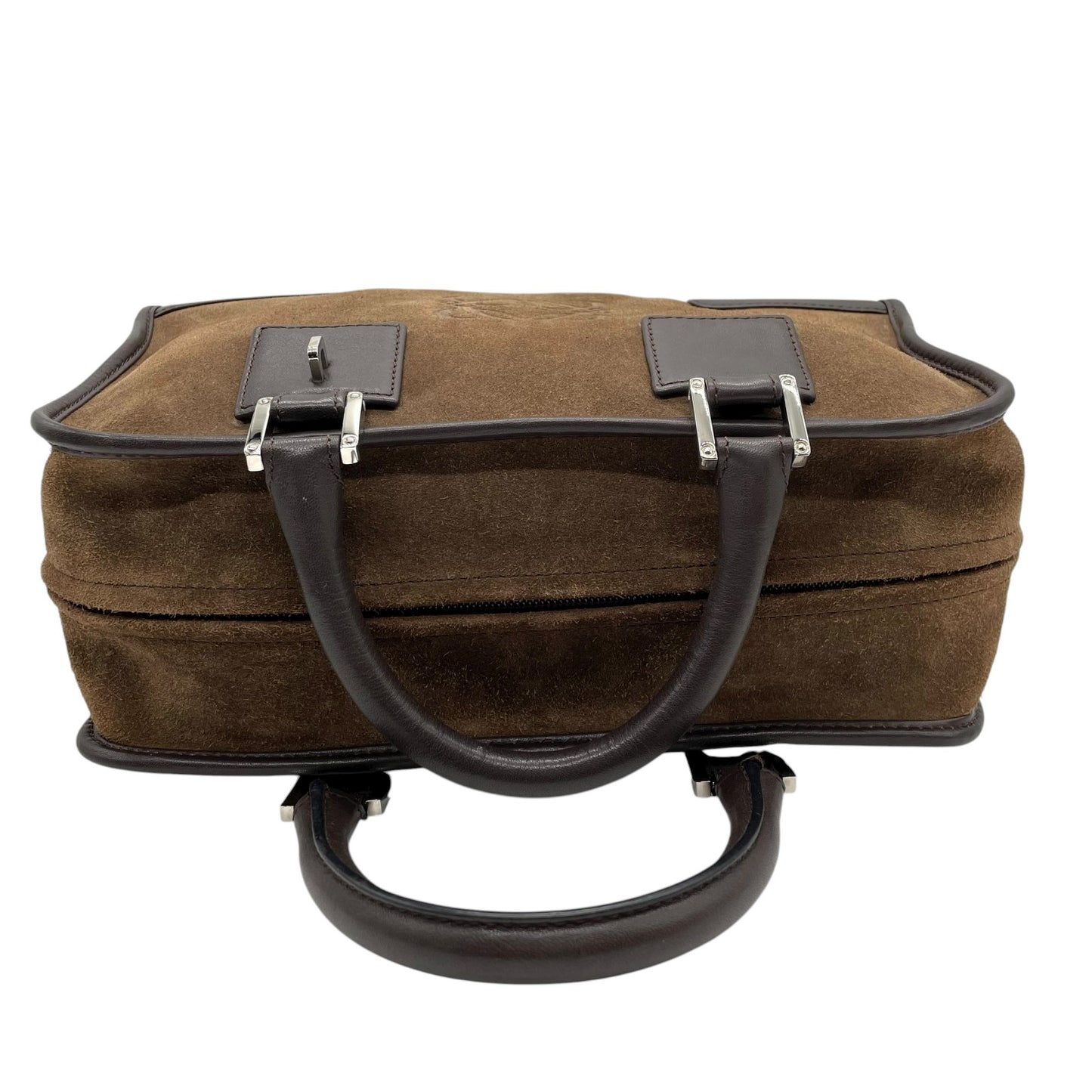 美品 ロエベ LOEWE アマソナ28 スエード×レザー ハンドバッグ 茶色 ブラウン アナグラム ロゴ ヴィンテージ B