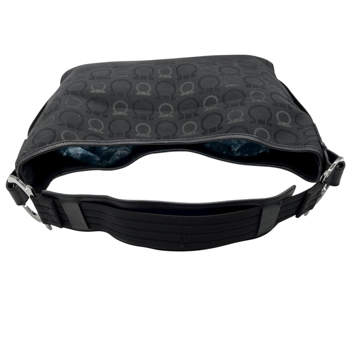 サルヴァトーレ フェラガモ Salvatore Ferragamo ガンチーニ ショルダーバッグ トートバッグ キャンバス 黒 ブラック シルバー金具 ロゴ ワンショルダー C3