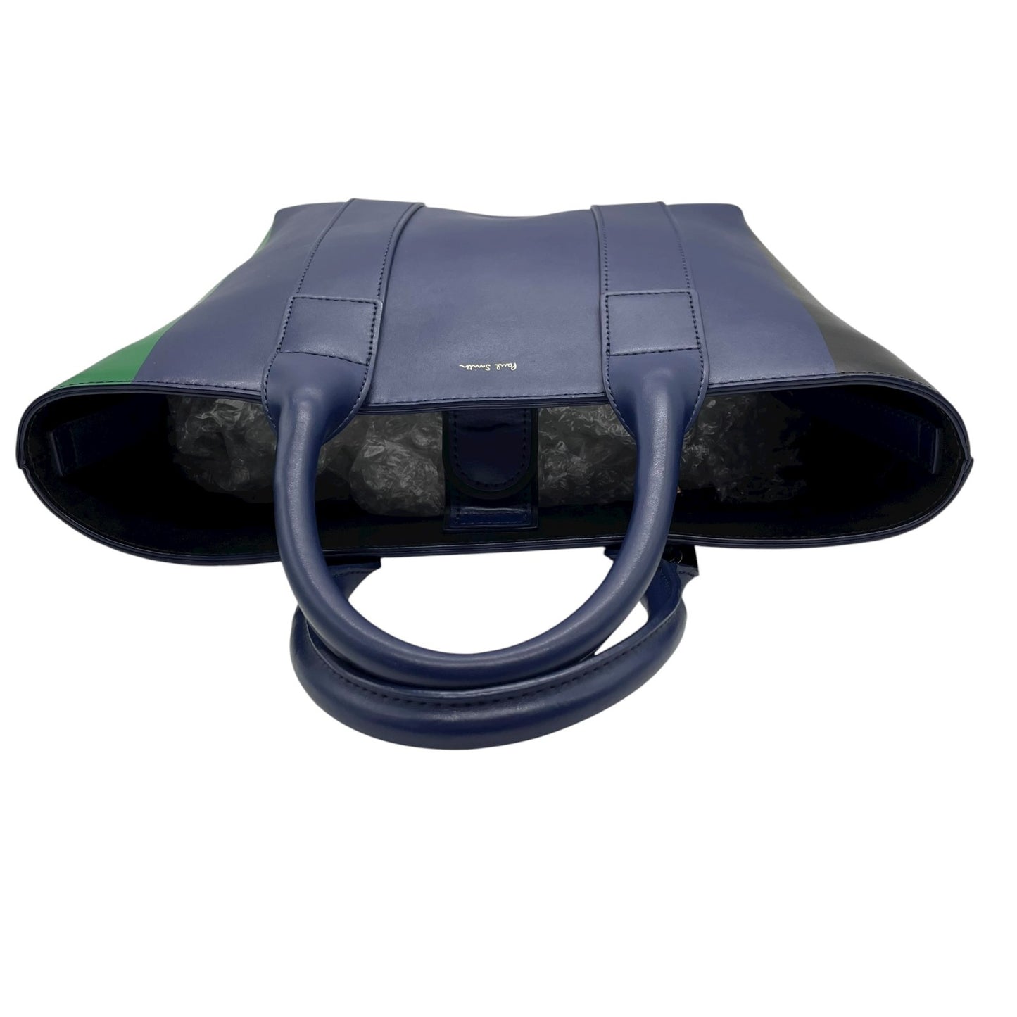 美品 ポールスミス Paul Smith レザー トートバッグ ショルダー 2WAY 紺 ブルー ネイビー 緑 グリーン バイカラー ビジネスバッグ C13