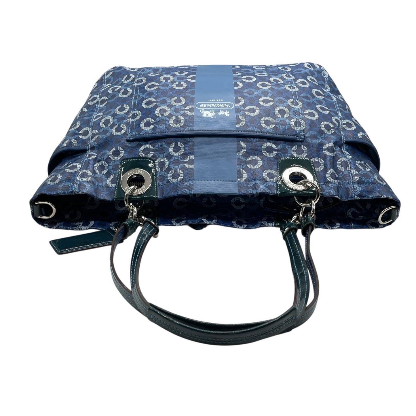 美品 コーチ COACH トートバッグ ショルダーバッグ 2WAY シグネチャー サークル柄 紺 ネイビー A4収納可 ショルダーストラップ付 U10