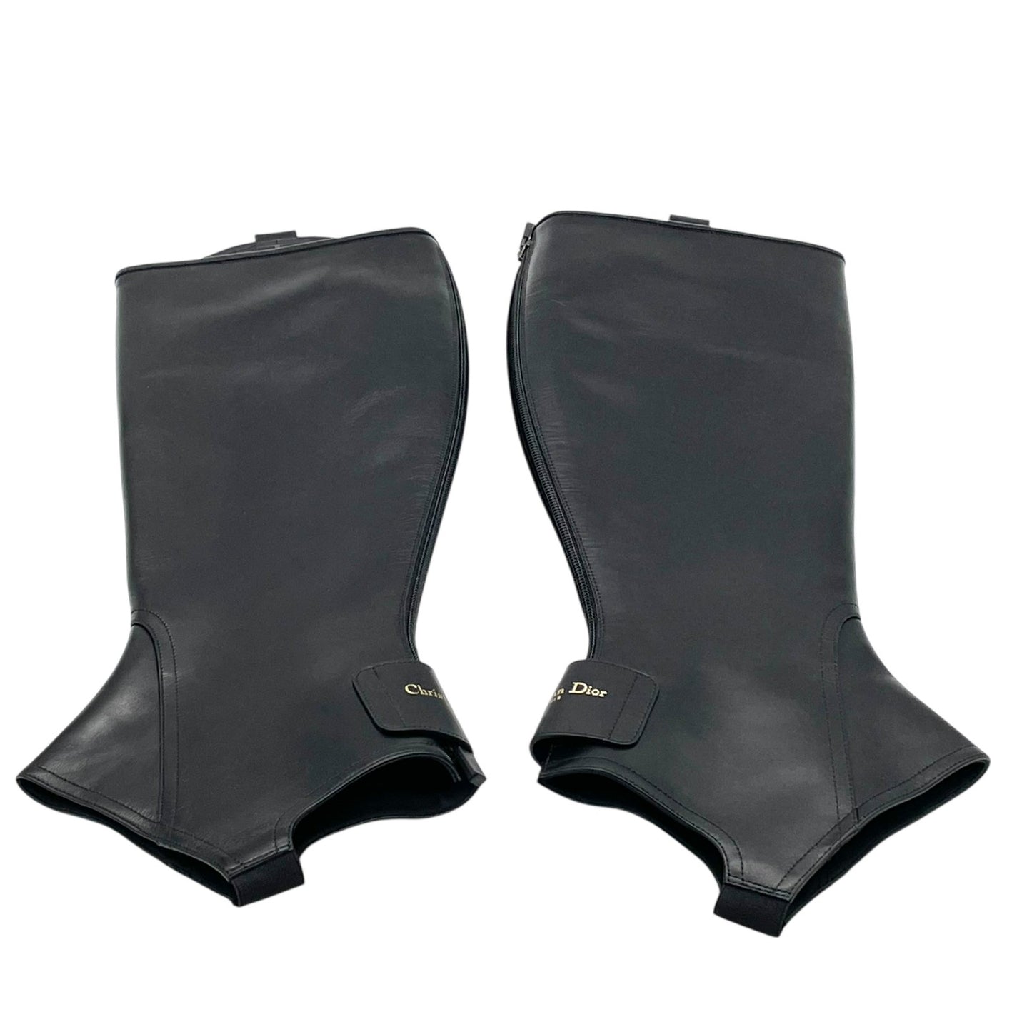 極美品 クリスチャン ディオール Christian Dior レザー ブーツカバー 37 黒 ブラック 本革 モード 乗馬風 R