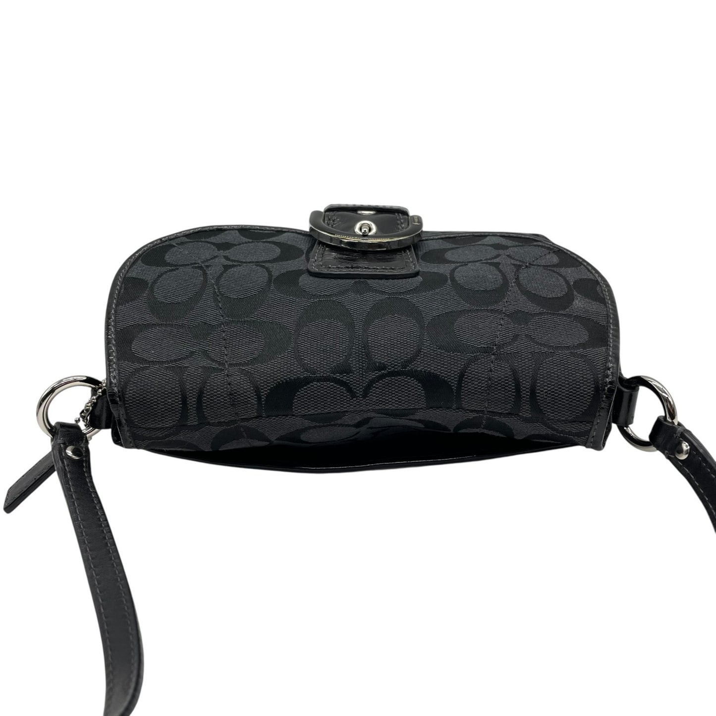 美品 コーチ COACH ソーホー シグネチャー ショルダーバッグ 黒 ブラック レザー キャンバス バックルデザイン S18