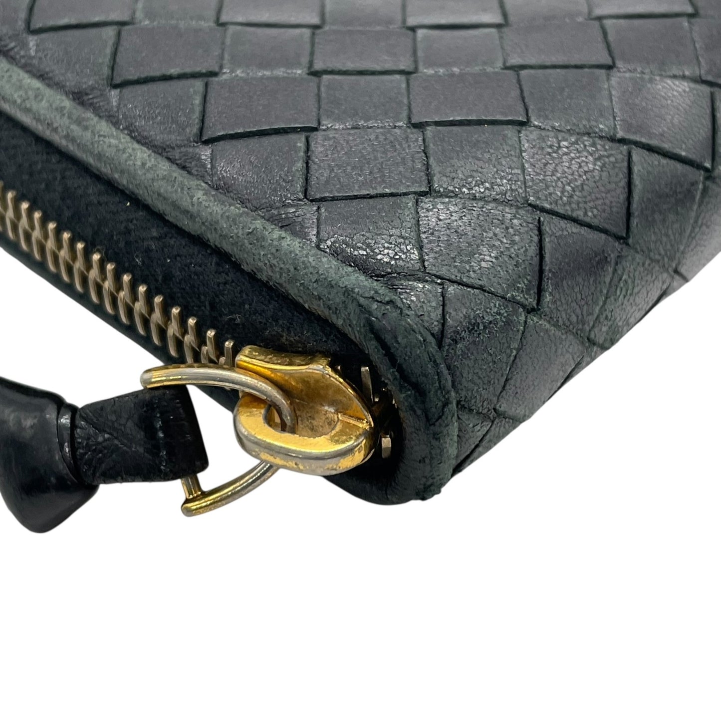 ボッテガヴェネタ BOTTEGA VENETA 長財布 イントレチャート ラウンドファスナー 黒 ブラック レザー ゴールド金具 メンズ レディース M5