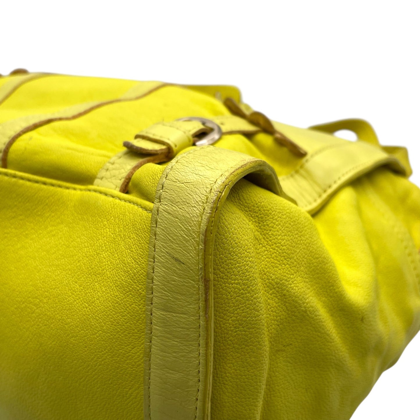 シーバイクロエ SEE BY CHLOE ハンドバッグ トートバッグ 黄色 レモンイエロー レザー ゴールド金具 ロゴ ベルト フリル ファスナー開閉 肩掛け可 レディース U12