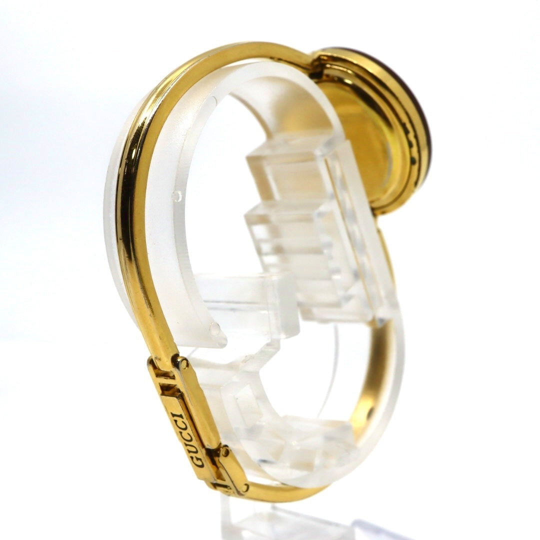 【美品/電池交換済】グッチ GUCCI チェンジベゼル 11/12.2 腕時計 レディースウォッチ クオーツ バングルウォッチ ゴールド ホワイト文字盤 ヴィンテージ アンティーク クラシック エレガント 人気モデル ブラウンベゼル クリーニング済み G3