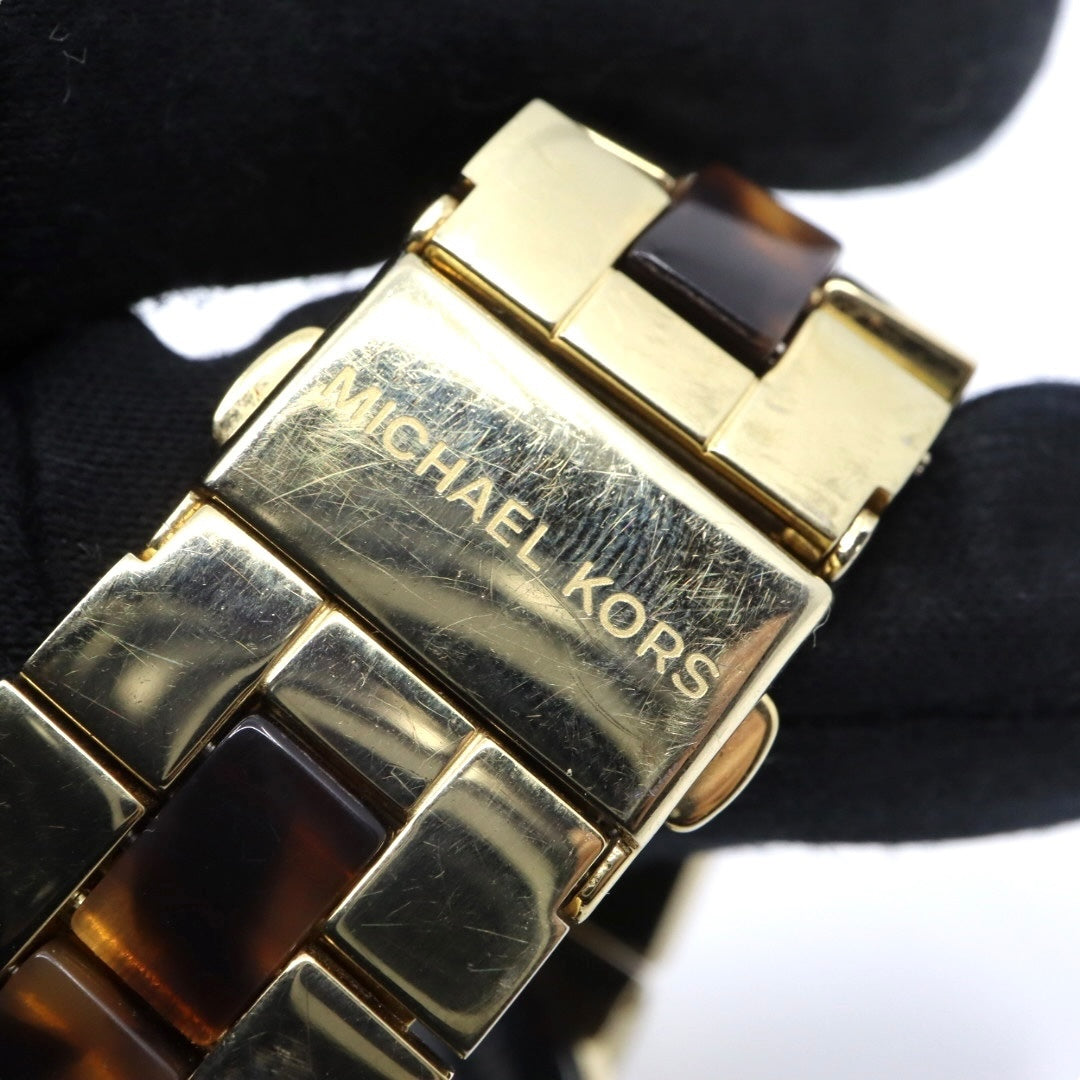 美品 電池交換済 クリーニング済 マイケルコース MICHAEL KORS 腕時計 MK-6471 レディースウォッチ クォーツ ゴールド べっ甲柄 ステンレススチール アナログ マルチファンクション エレガント クラシック ドレスウォッチ 稼働品 G3