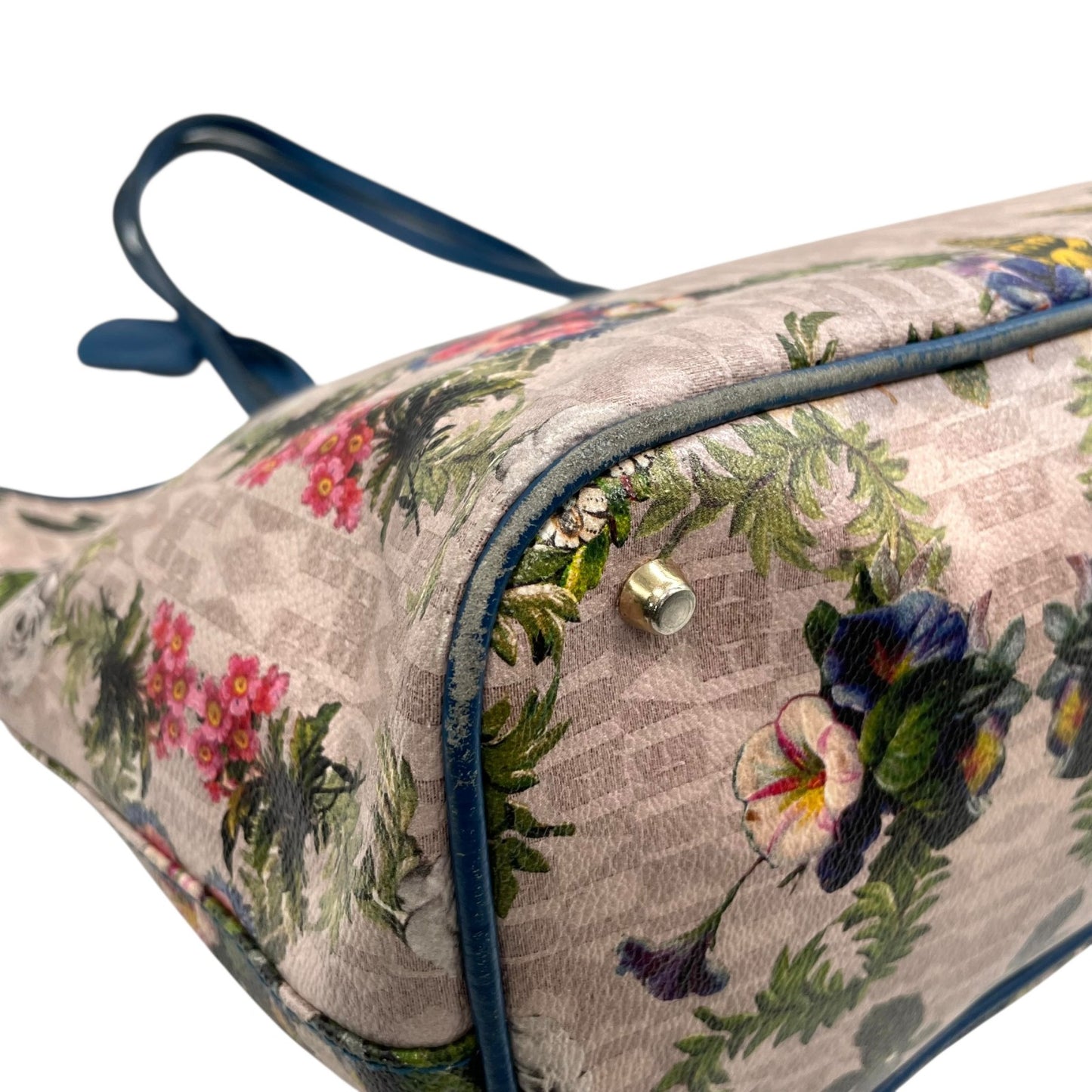 FURLA フルラ トートバッグ PVC レザー マルチカラー ゴールド金具 花柄 ボタニカル 総柄 肩掛け可 ロゴ レディース U13