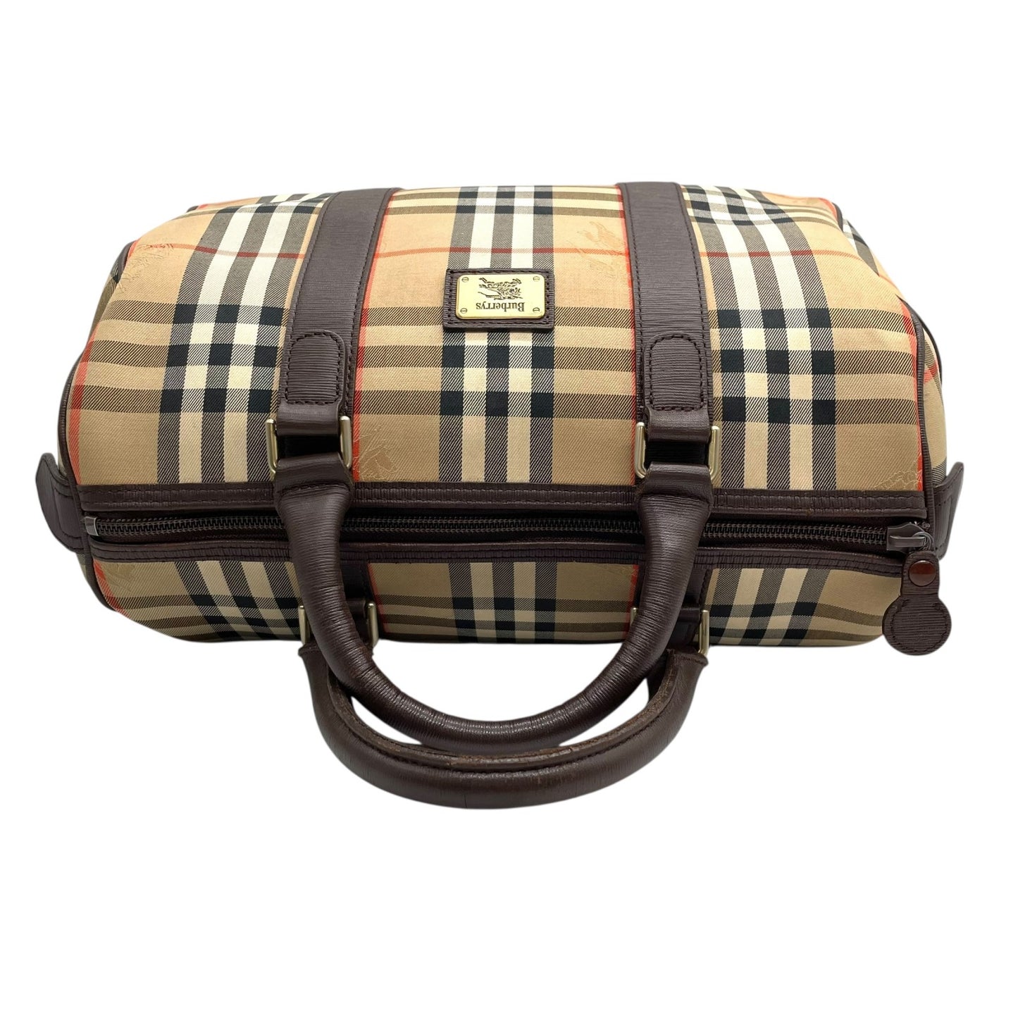 バーバリー Burberrys ボストンバッグ ハンドバッグ シャドーホース ノバチェック ベージュ 茶色 ブラウン キャンバス レザー E