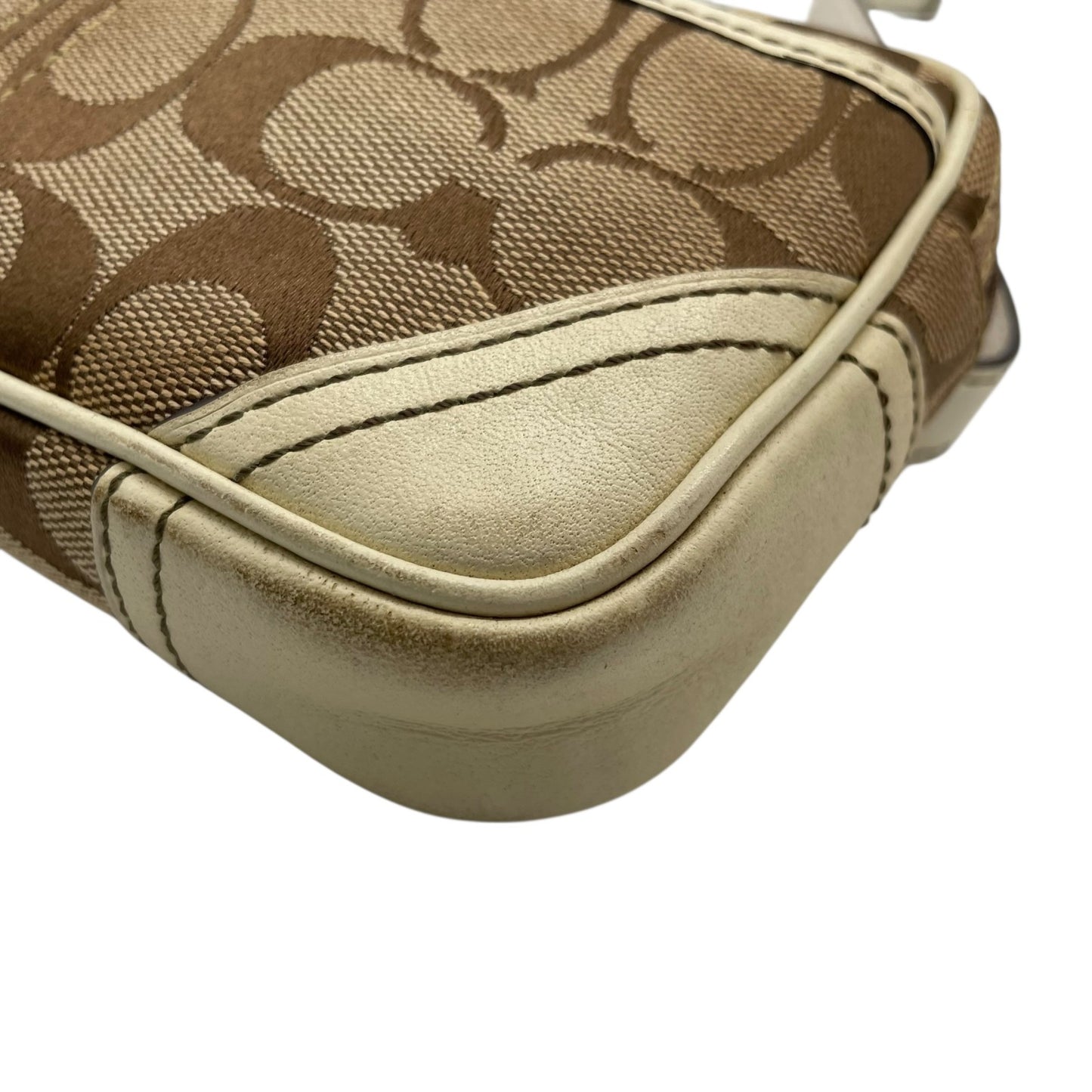 コーチ COACH ポシェット ショルダーバッグ ウエストバッグ シグネチャー柄 ベージュ 白 ホワイト レザー キャンバス ミニバッグ U8