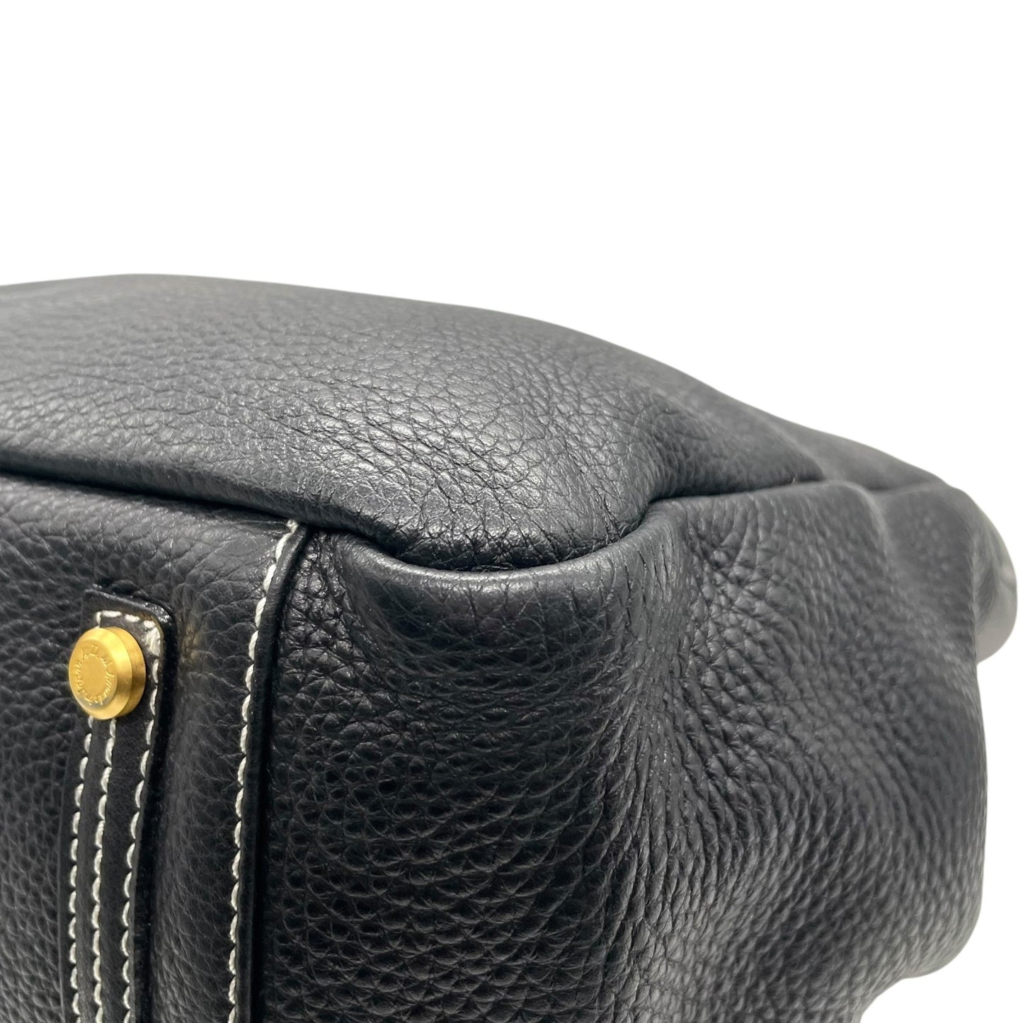 A.D.M.J エーディーエムジェイ トートバッグ レザー 黒 ブラック ホワイトステッチ シュリンクレザー 金金具 ゴールド金具 T3