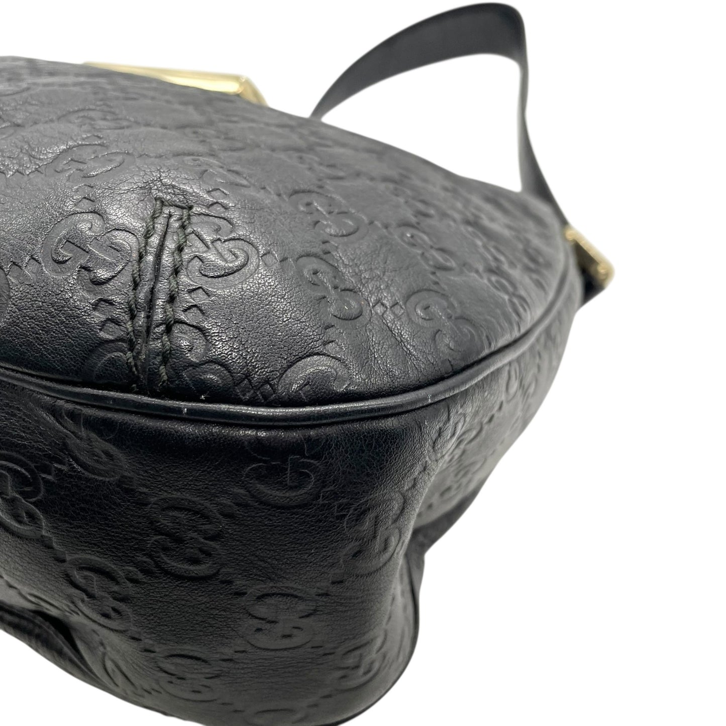 美品 グッチ GUCCI GG柄 グッチシマ レザー ホーボーバッグ ワンショルダー黒 ブラック ショルダーバッグ ロゴプレート ゴールド金具 ヴィンテージ レディース Z1