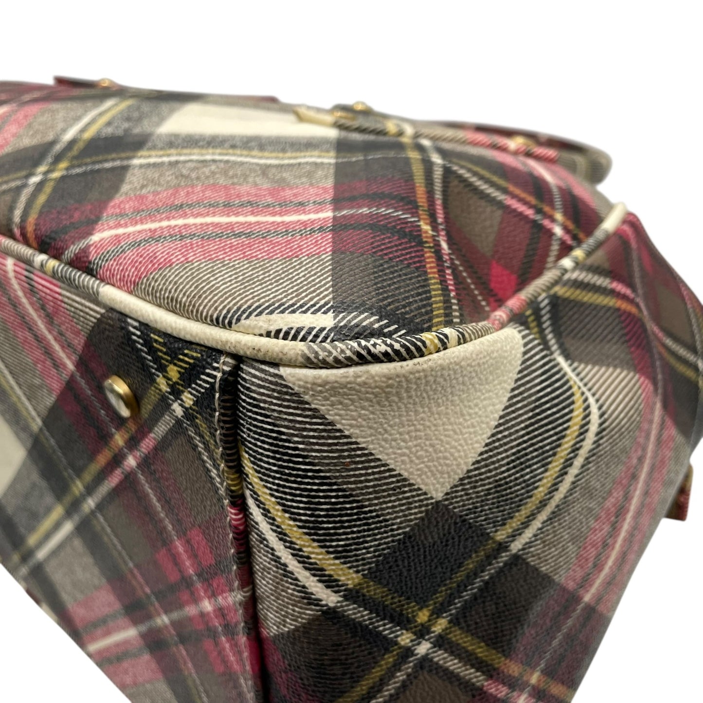 ヴィヴィアンウエストウッド Vivienne Westwood タータンチェック ボストンバッグ ハンドバッグ マルチカラー 赤 レッド 大容量 旅行トラベル C8