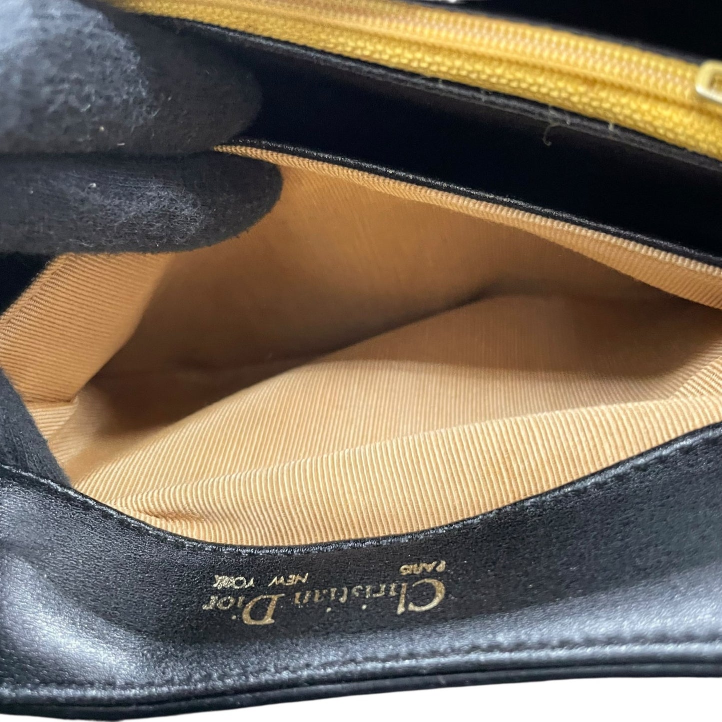 Christian Dior クリスチャンディオール ハンドバッグ ブラック レザー ゴールド金具 ロゴ トップハンドル フラップ フォーマル ヴィンテージ レディース B