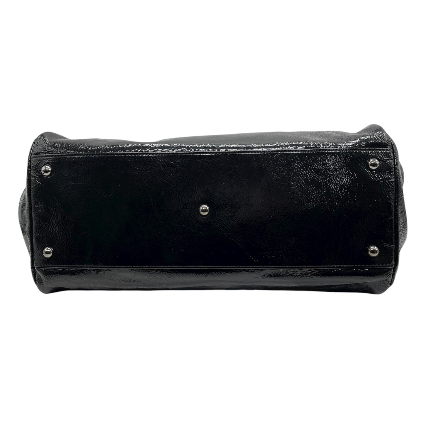 LONGCHAMP ロンシャン パテントレザー ハンドバッグ ブラック シルバー金具 エンボスホース ロゴ入り フロントジップ フランス製 A5