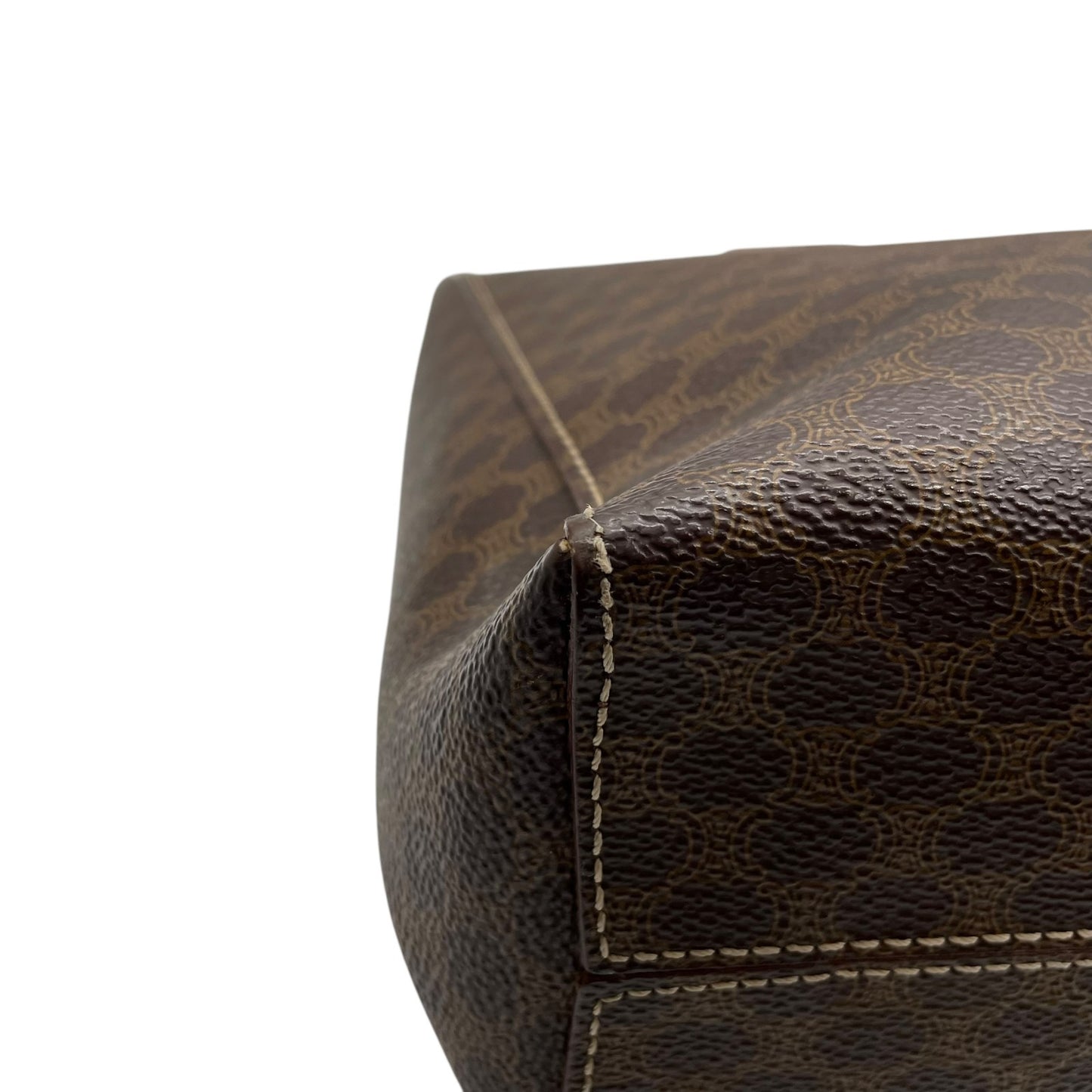 美品 CELINE セリーヌ ヴィンテージ ハンドバッグ マカダム柄 トートバッグ ブラウン レザー PVC MC97 Z1