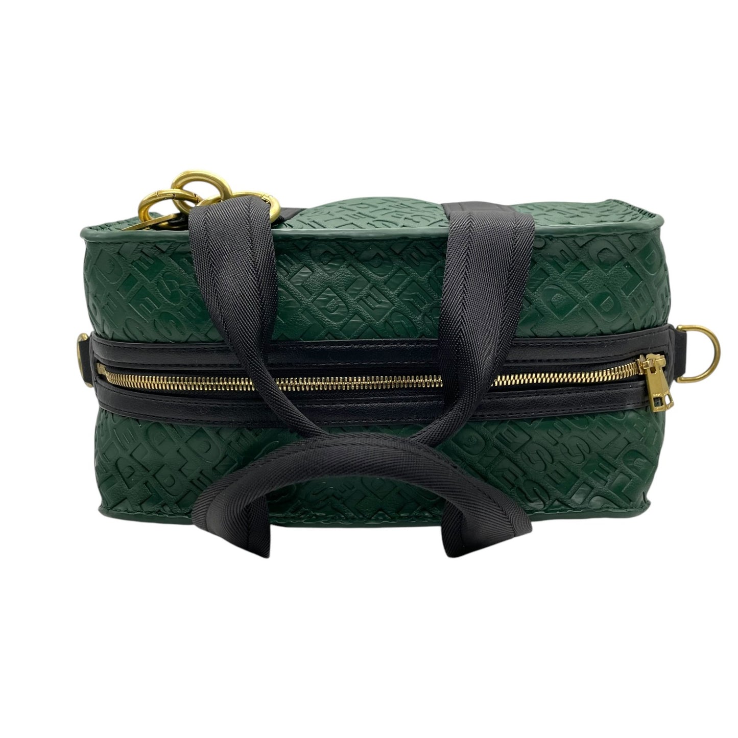 美品 DIESEL ディーゼル エンボス モノグラム ハンドバッグ 2WAY ショルダー ミニボストン 総柄 レザー 本革 グリーン 緑 2WAY ボストンバッグ ショルダーバッグ ゴールド金具 ユニセックス ファスナー開閉 Y2K label C