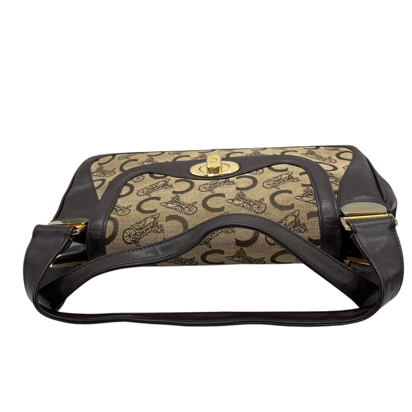 Authentic CELINE C Macadam Turnlock Handbag Canvas Leather Brown Gold Hardware Women