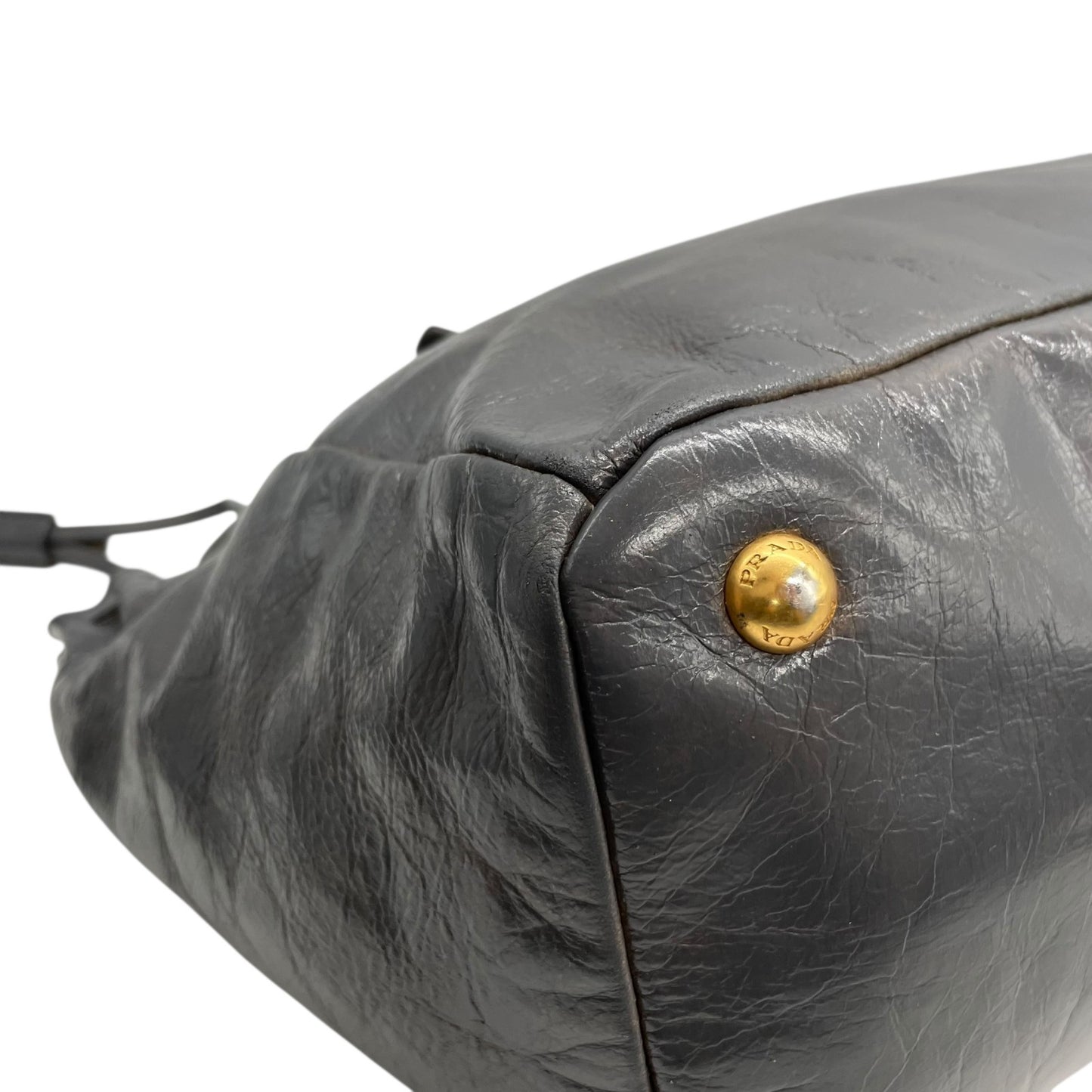 Authentic PRADA 2WAY Handbag Shoulder Bag Leather Gold Hardware Triangular Logo Dark Gray Women's Crossbody