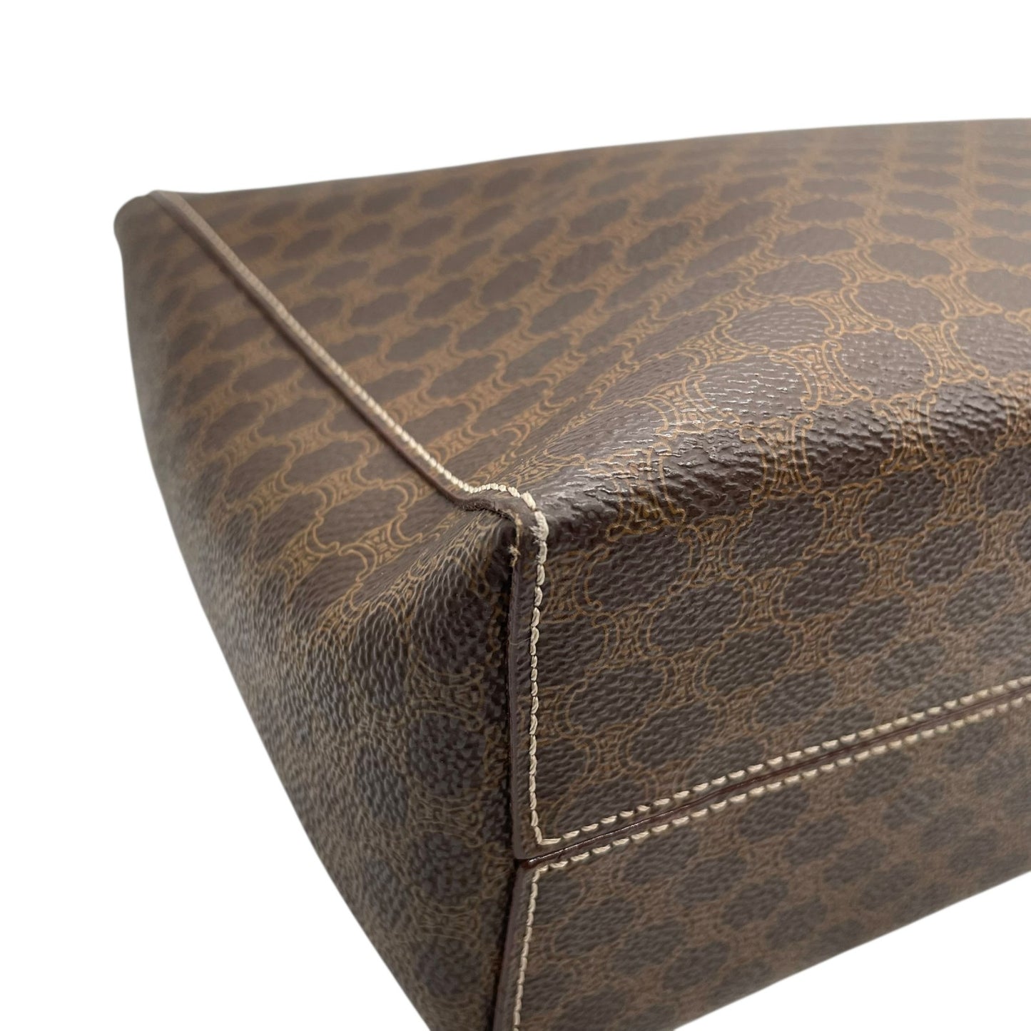 Authentic CELINE Vintage Macadam Handbag Brown PVC Leather Gold Hardware Tote Bag Women's