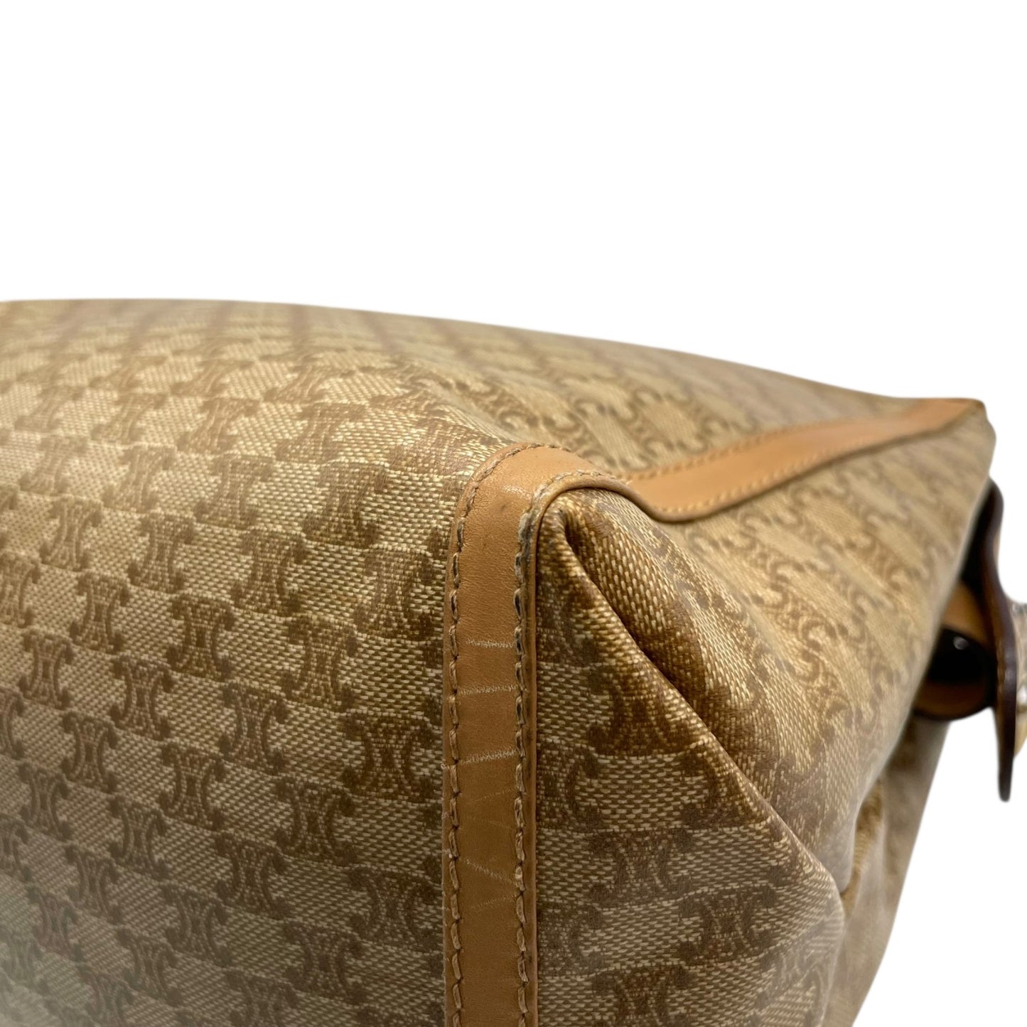 Authentic CELINE Vintage Macadam Handbag Leather PVC Beige Brown Gold Hardware Tote Bag Women's