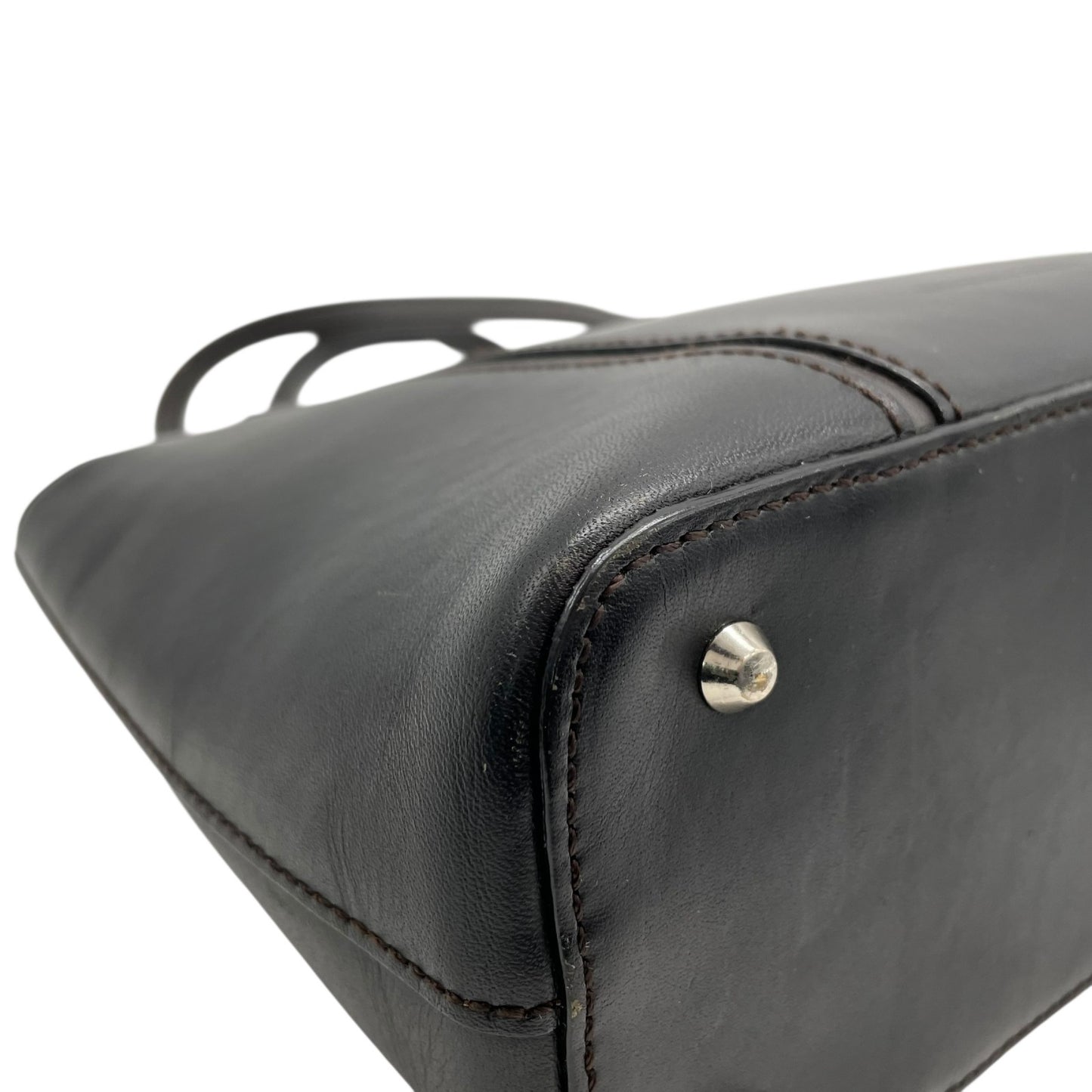 Authentic BURBERRY Handbag Leather Black Silver Hardware Logo Nova Check Women's