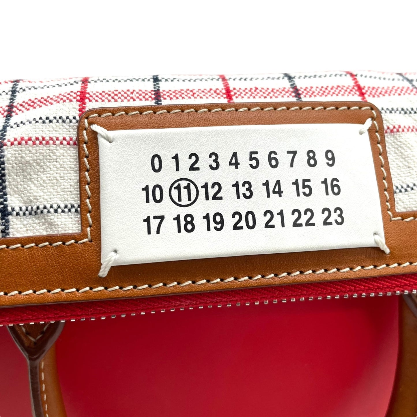 Excellent Authentic Maison Margiela 5AC 2WAY Handbag Mini Bag Red Leather Canvas Checkered SB3WG0009 Crossbody Padlock