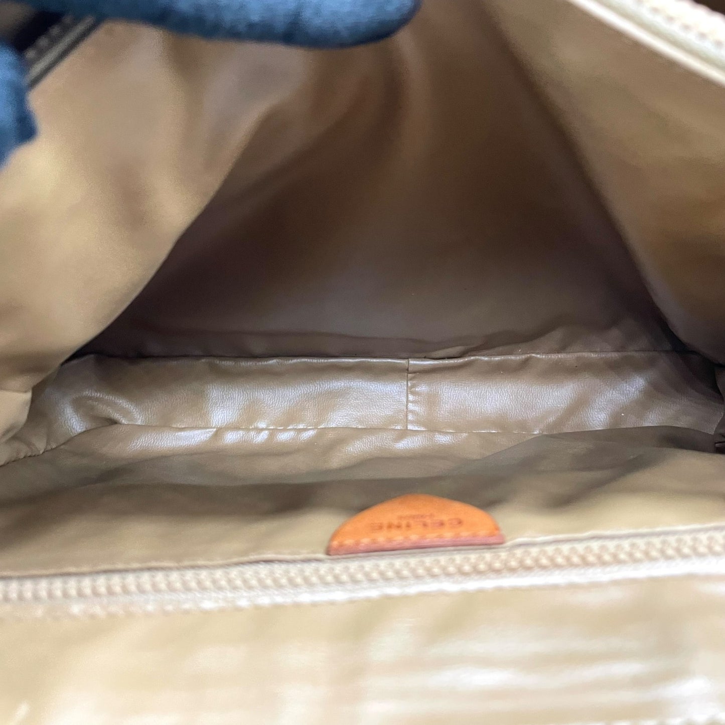 Authentic CELINE Macadam Handbag PVC Leather Vintage Beige Brown M06 Old Celine Gold Hardware Ladies