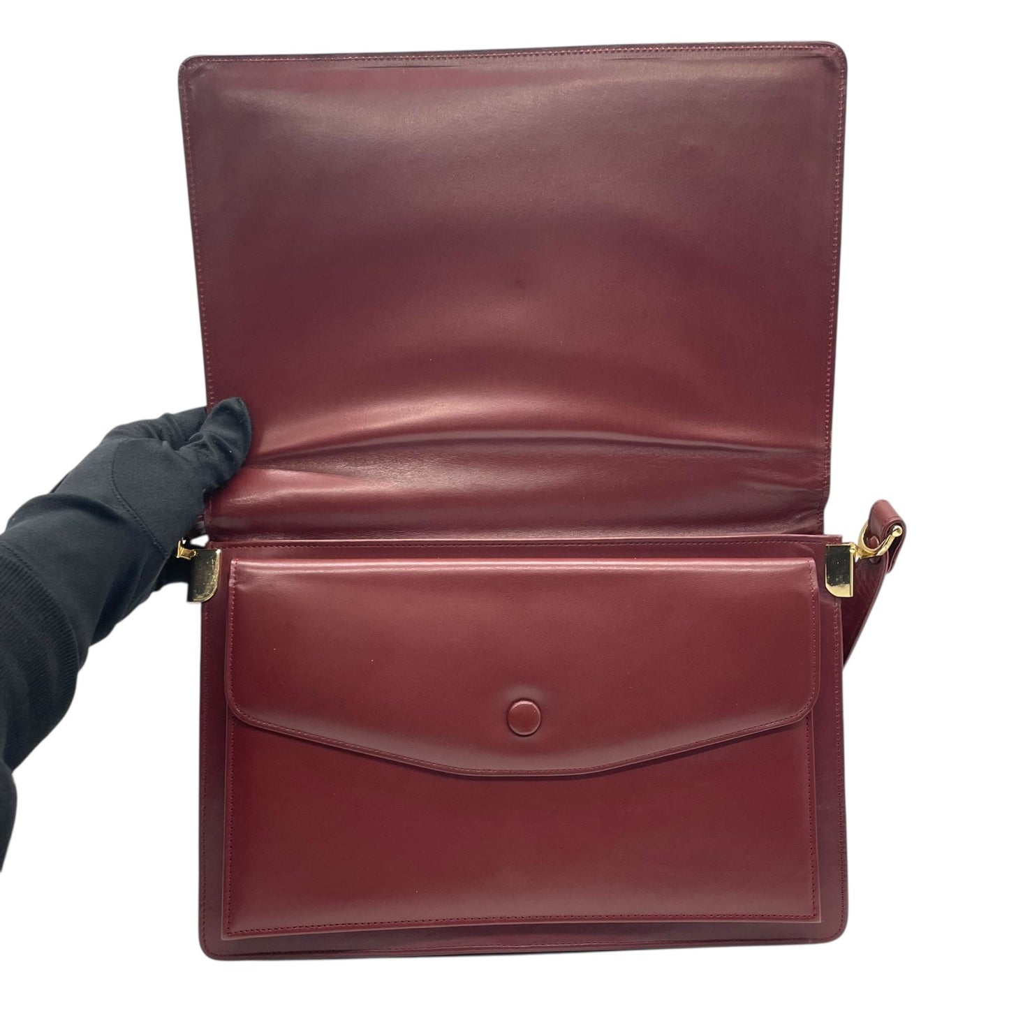 美品 Cartier カルティエ マストライン ショルダーバッグ レザー 赤 ボルドー ワインレッド フラップ開閉 ゴールド金具 肩掛け可 レディース 2Cモチーフ B5