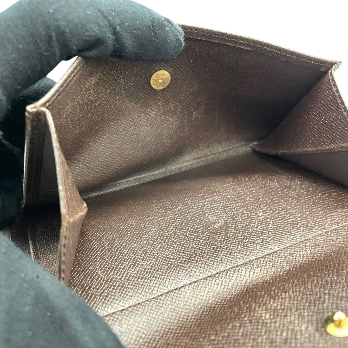 LOUIS VUITTON ルイヴィトン ダミエ エベヌ ポルト トレゾール エテュイ パピエ 三つ折り財布 N61202 茶 ブラウン PVC レザー ゴールド金具 メンズ レディース W3