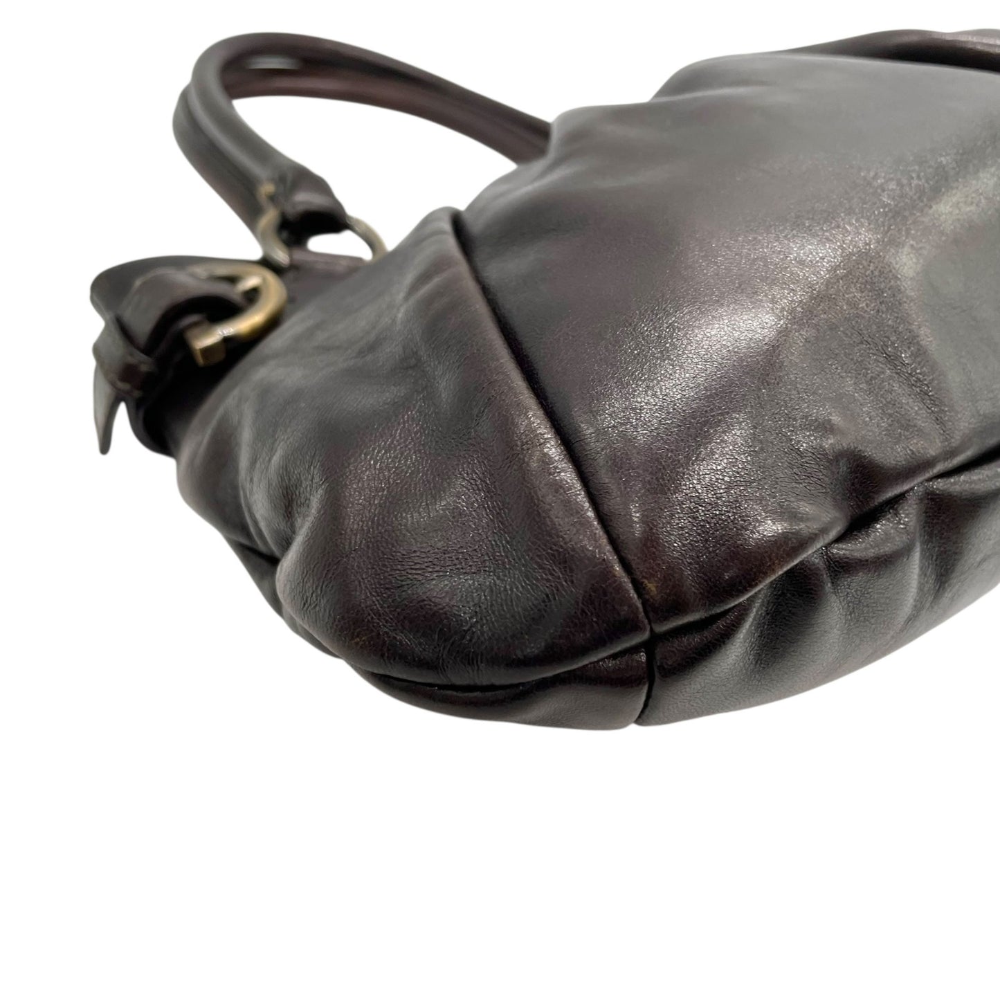 美品 Salvatore Ferragamo フェラガモ ガンチーニ ハンドバッグ レザー 茶 ダークブラウン マリッサ シルバー金具 クロシェット レディース 手提げ K6