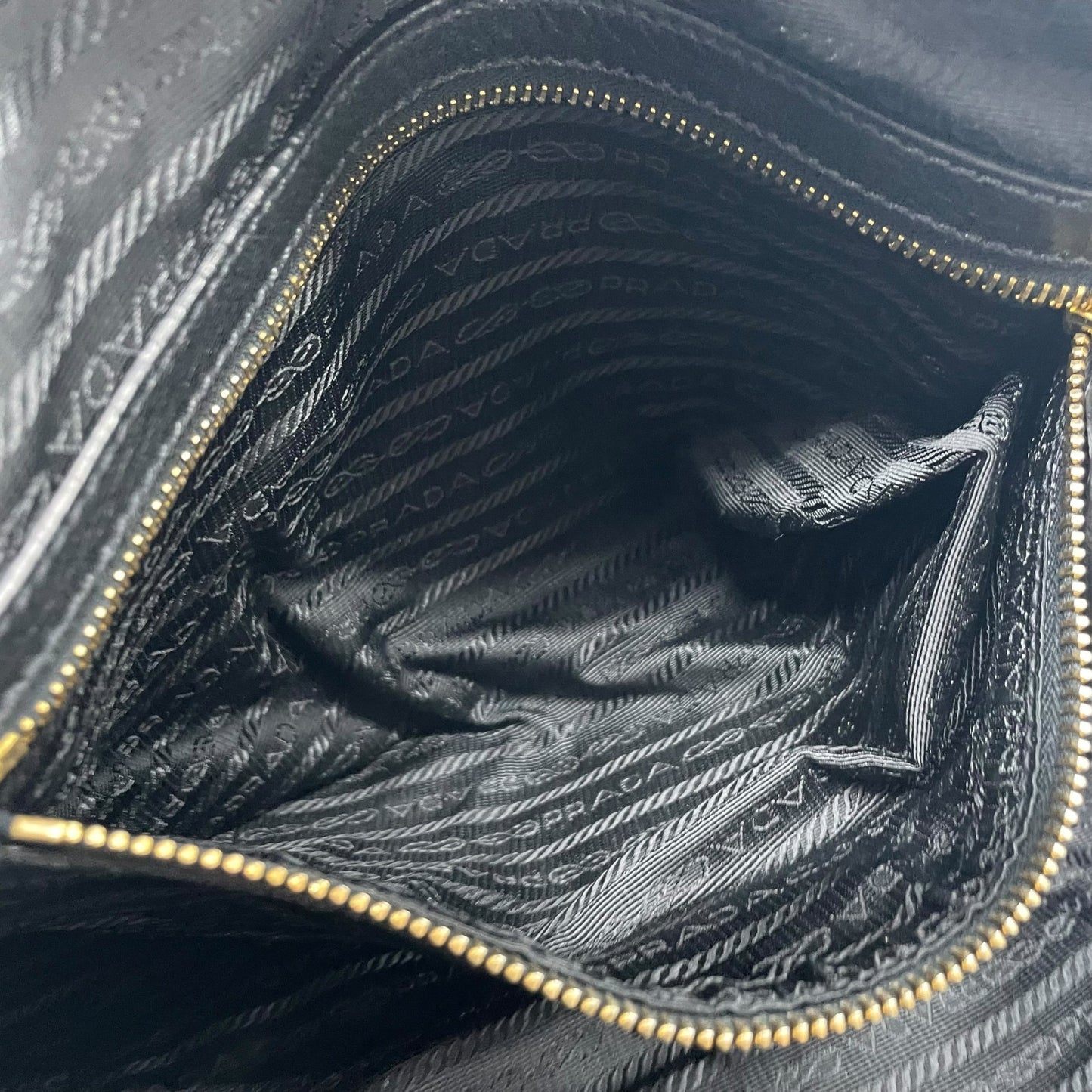 Authentic PRADA 2WAY Handbag Shoulder Black NERO Leather Gold Hardware Logo