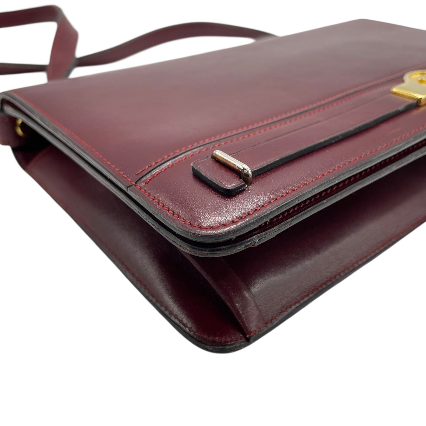 Authentic Christian Dior Shoulder Bag Red Bordeaux Leather Gold Hardware Logo Vintage