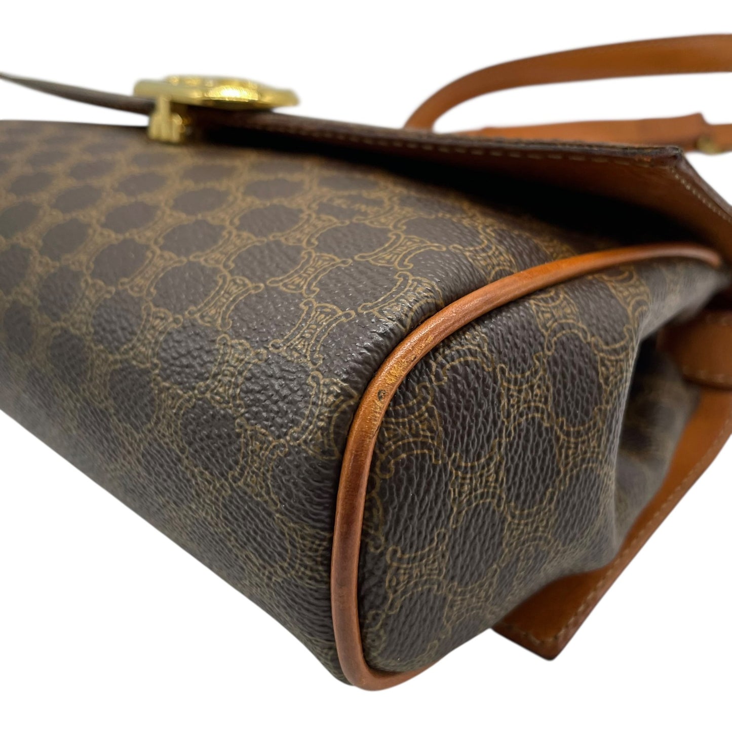 Authentic Old CELINE Macadam Shoulder Bag Brown PVC Leather Logo Vintage Crossbody