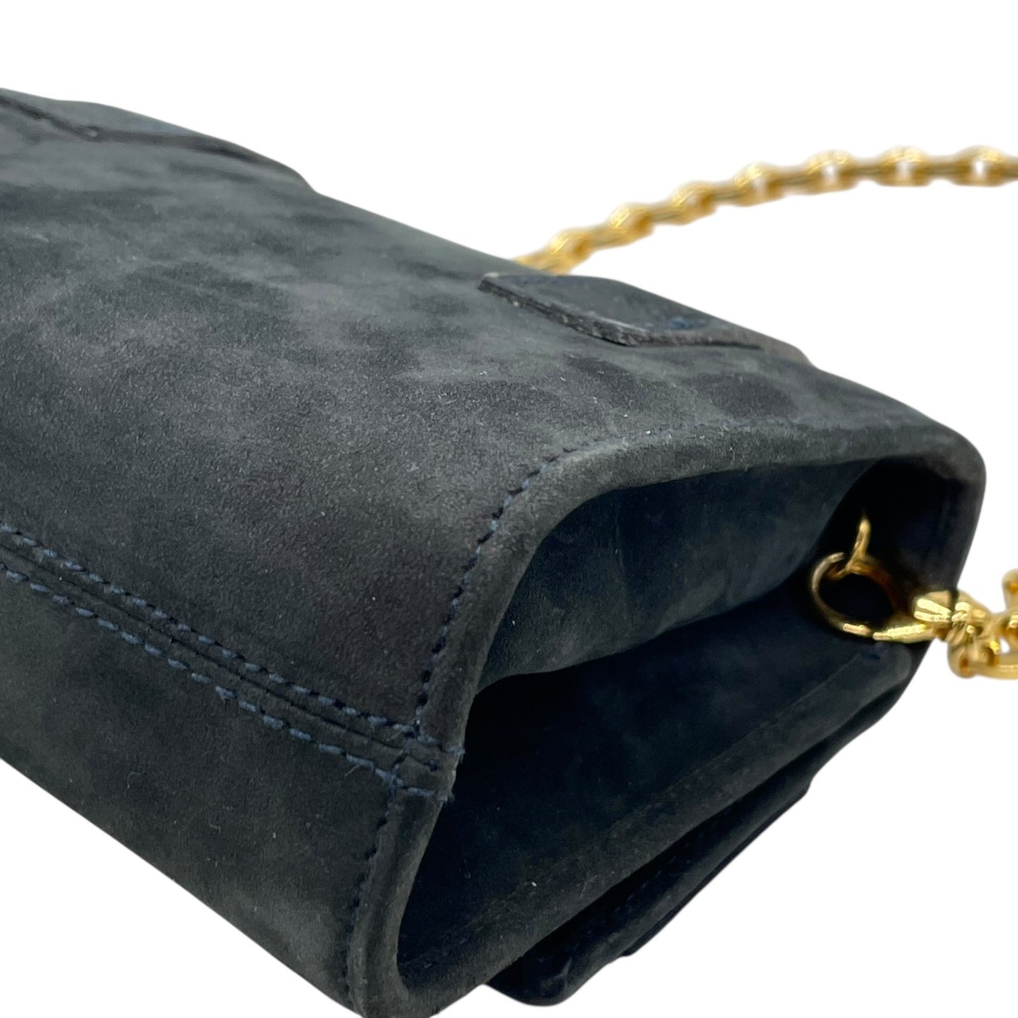 Salvatore Ferragamo フェラガモ ヴァラリボン チェーンショルダー ショルダーバッグ ミニバッグ ネイビー スエード ゴールド金具 レディース K10